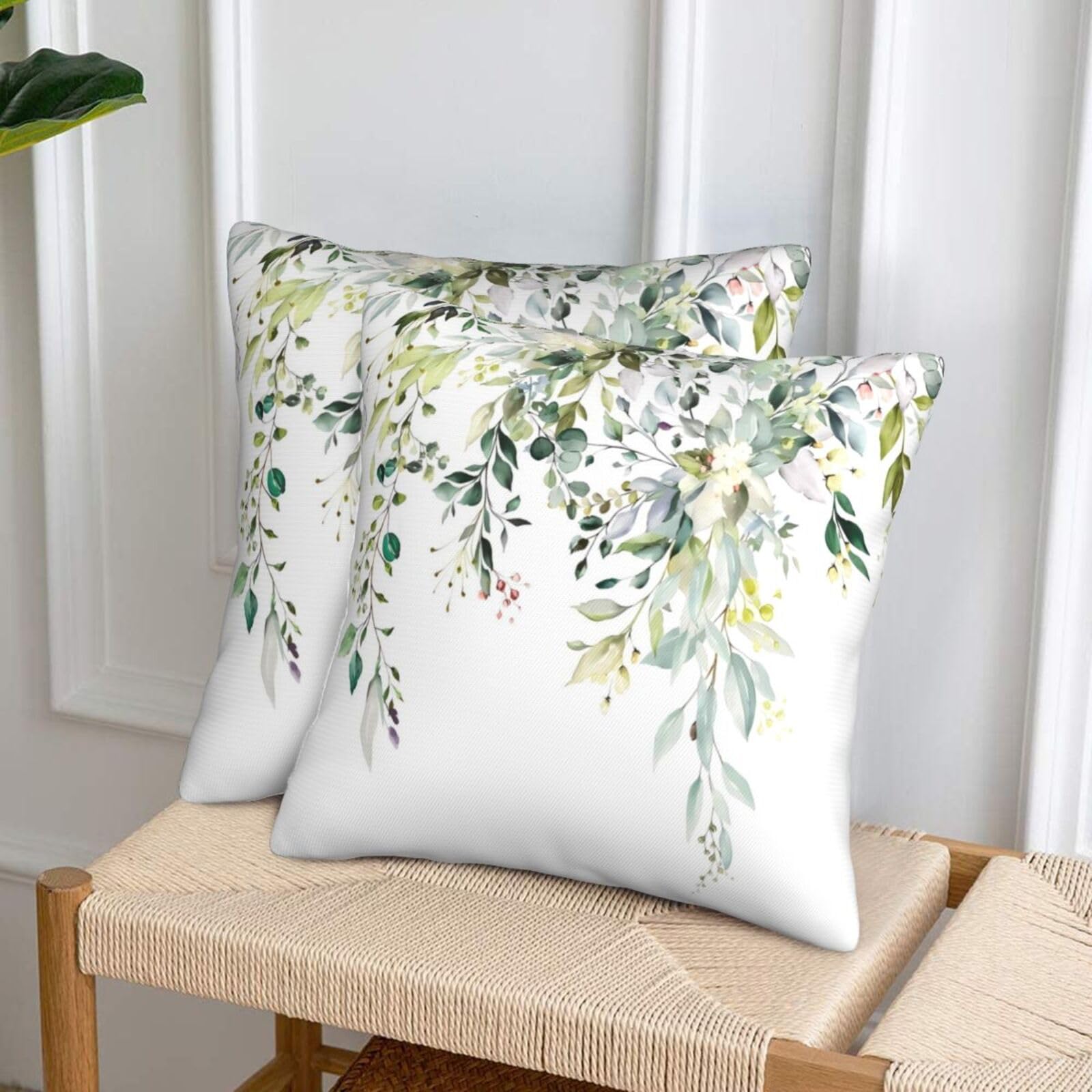 Federa Cuscino 45x45 Verde Salvia Con Fiori Selvatici | Misto Lino Per Divano E Letto | Decorazione Primavera/Estate - 2