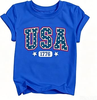 4th of July Shirt USA T-Shirt for Kids American Flag Shirt 1776 Graphic Shirt Boys Girls Patriotic Short Sleeve Top