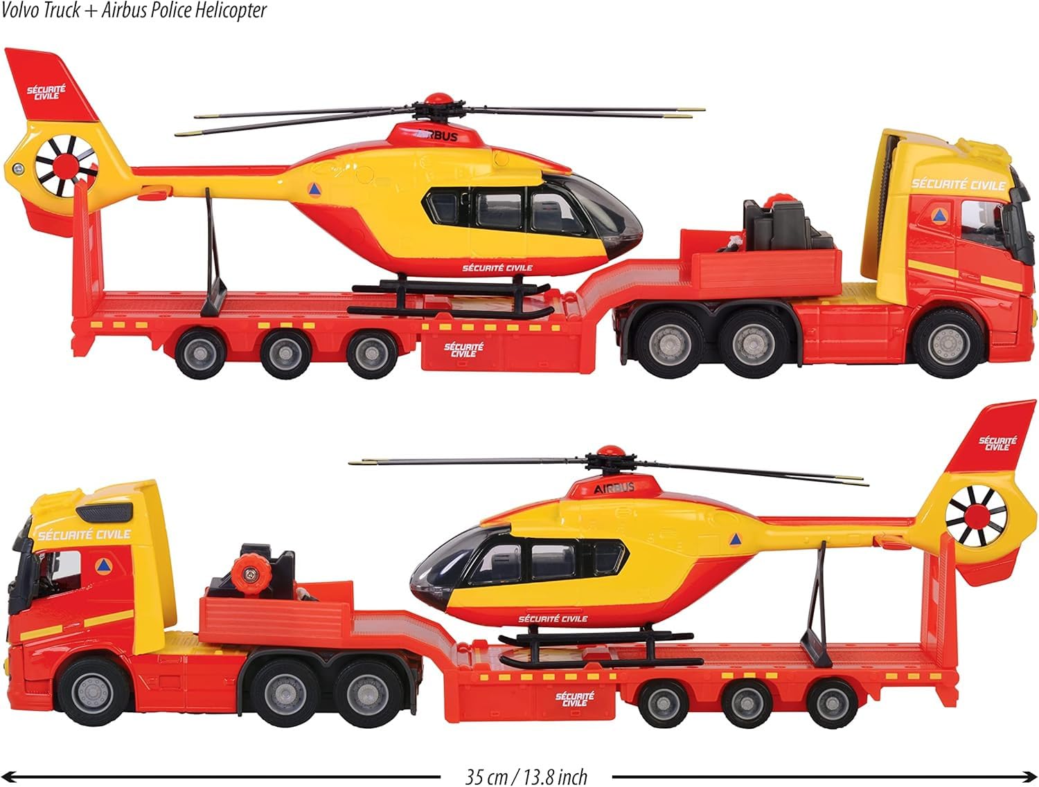 Majorette – Grand Series – Camión Volvo + Helicóptero de policía – 35 cm (Escala 1/43ª) – Sonidos y Luces, a Partir de 3 años – 213716000002