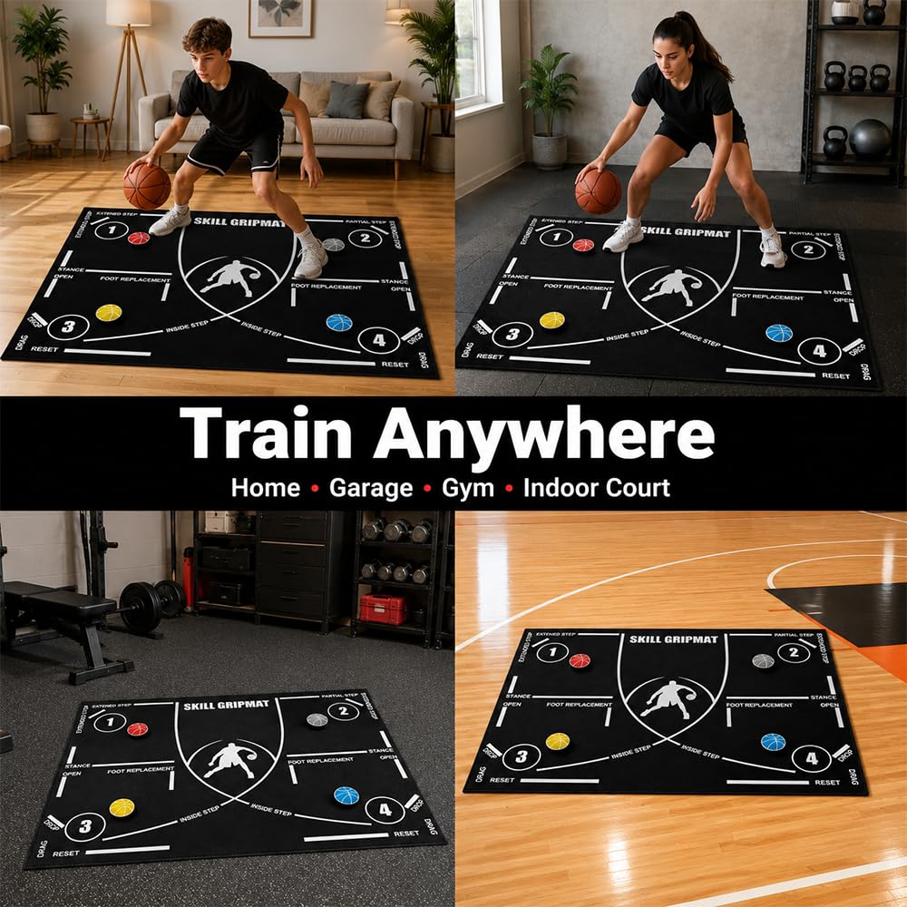 Basketball Fußmatte Trainingsmatte 120×80 cm, Rutschfeste Schritttechnik Matte, Geräuscharm, Leicht & Rollbar, indoor basketball matte für Schritttraining, Dribbling Mattes für Kinder Erwachsene