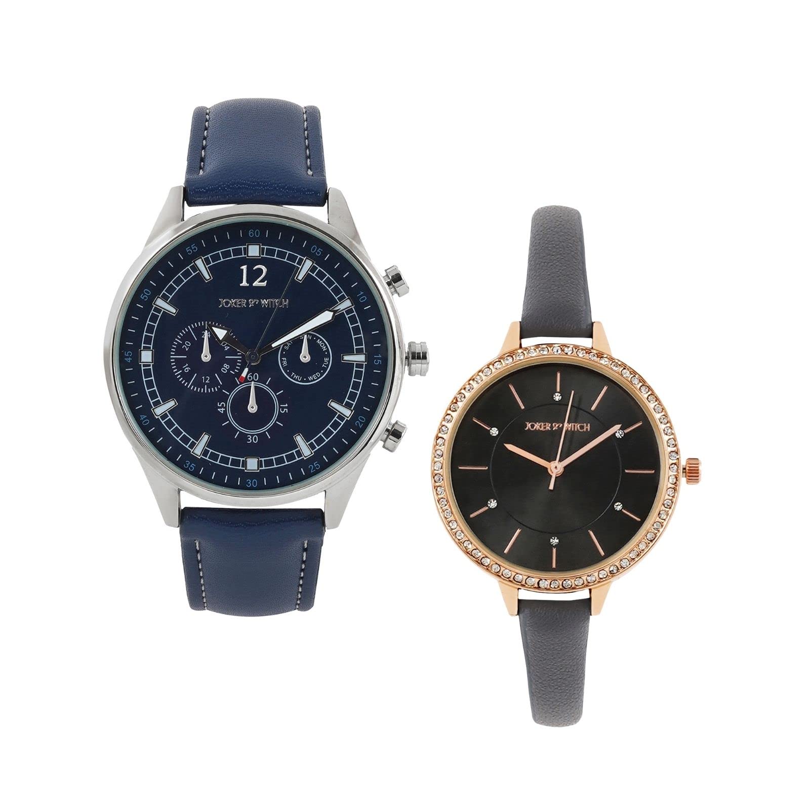 Joker & Witch Leather Crackle & Pop Couple Analogue Watches, Blue Dial, Blue Band (B0BVB4D9BQ) Amazon Price History, Amazon Price Tracker