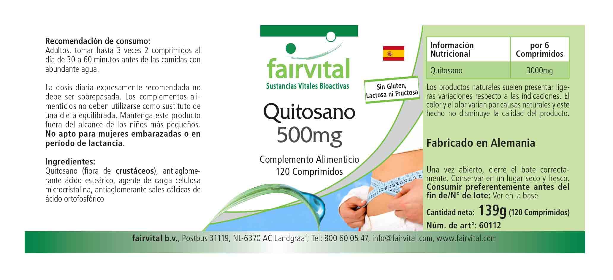 fairvital Chitosan 500mg, 120 comprimés, 3000mg par dose quotidienne, HAUTEMENT DOSÉ, facile à avaler, fibre alimentaire naturelle (Lot de 2)
