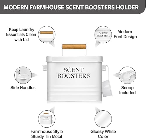 Miniatura 2 de Calindiana Modern Farmhouse - Recipiente dispensador de perlas de metal para lavandería con cuchara para decoración y accesorios de lavandería,