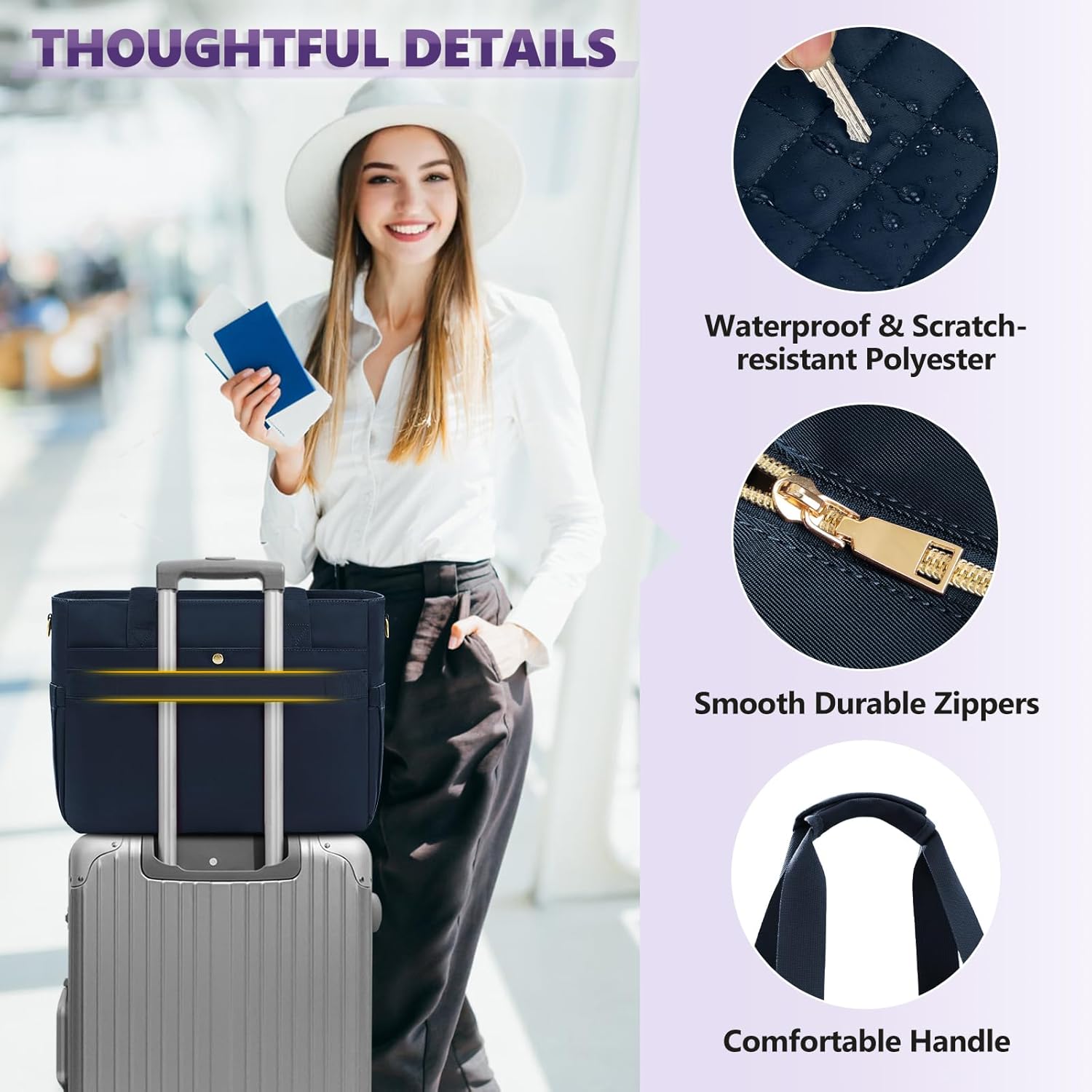 SDYSM Teacher Tote Bag 15.6 inch Laptop Bag Work Bags for Women Nurse Tote Professional Computer Messenger Shoulder Bags Laptop Briefcase for Office, College, Nursing, Dark Blue