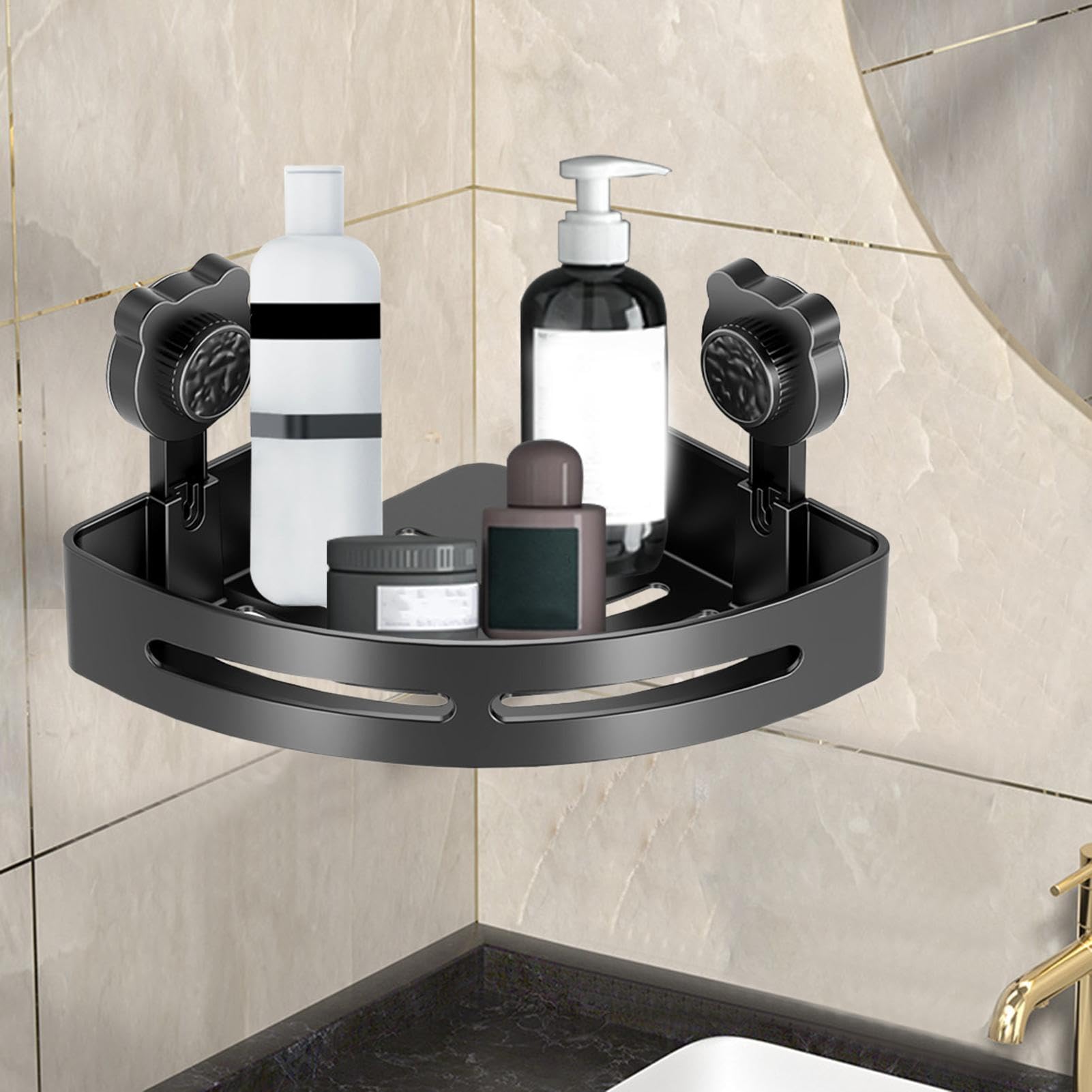Mensola angolare per doccia senza fori, accessorio da bagno in alluminio, set da 2, argento, con
