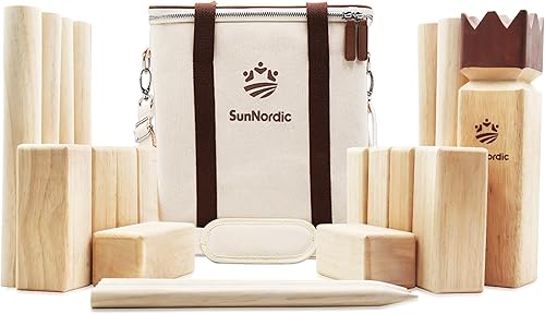 Kubb Set de Juego de Patio, Juego de Lanzamiento de Madera de Caucho para Jardín al Aire Libre con Bolsa de Transporte de Lona, Juego de Ajedrez