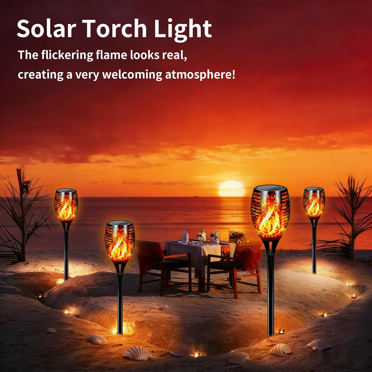 Solar Lights Outdoor Upgraded 6 Pack, 22" Tall & Super Larger Size, Waterproof Tiki Torches for Outside, 2200mAh Solar Solar Torch Light with Flickering Flame for Path Yard Garden