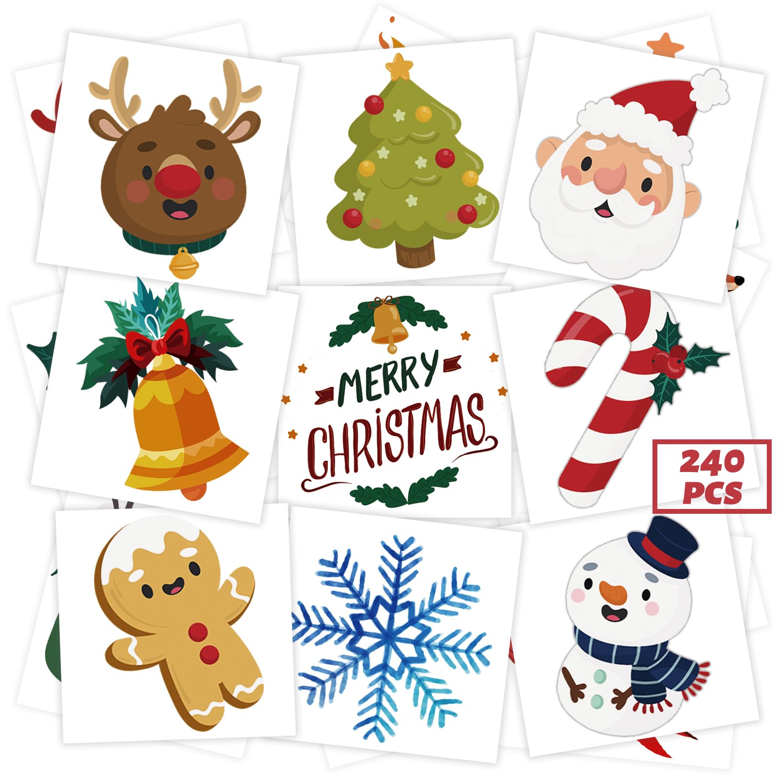 winthrop 240 Pcs Bulk Christmas Temporary Tattoos for Kids, Individually Wrapped Waterproof Safety Tattoos Stickers, Best Choice for Christmas Goody