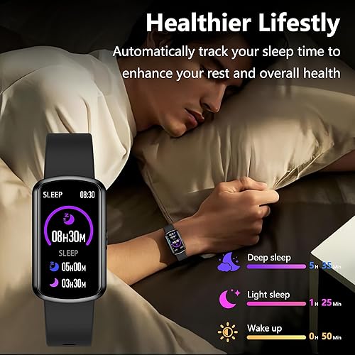 Miniatura 5 de Rastreador de actividad física, reloj inteligente con frecuencia cardíaca 247, monitor de actividad con monitor de presión arterial y oxígeno en