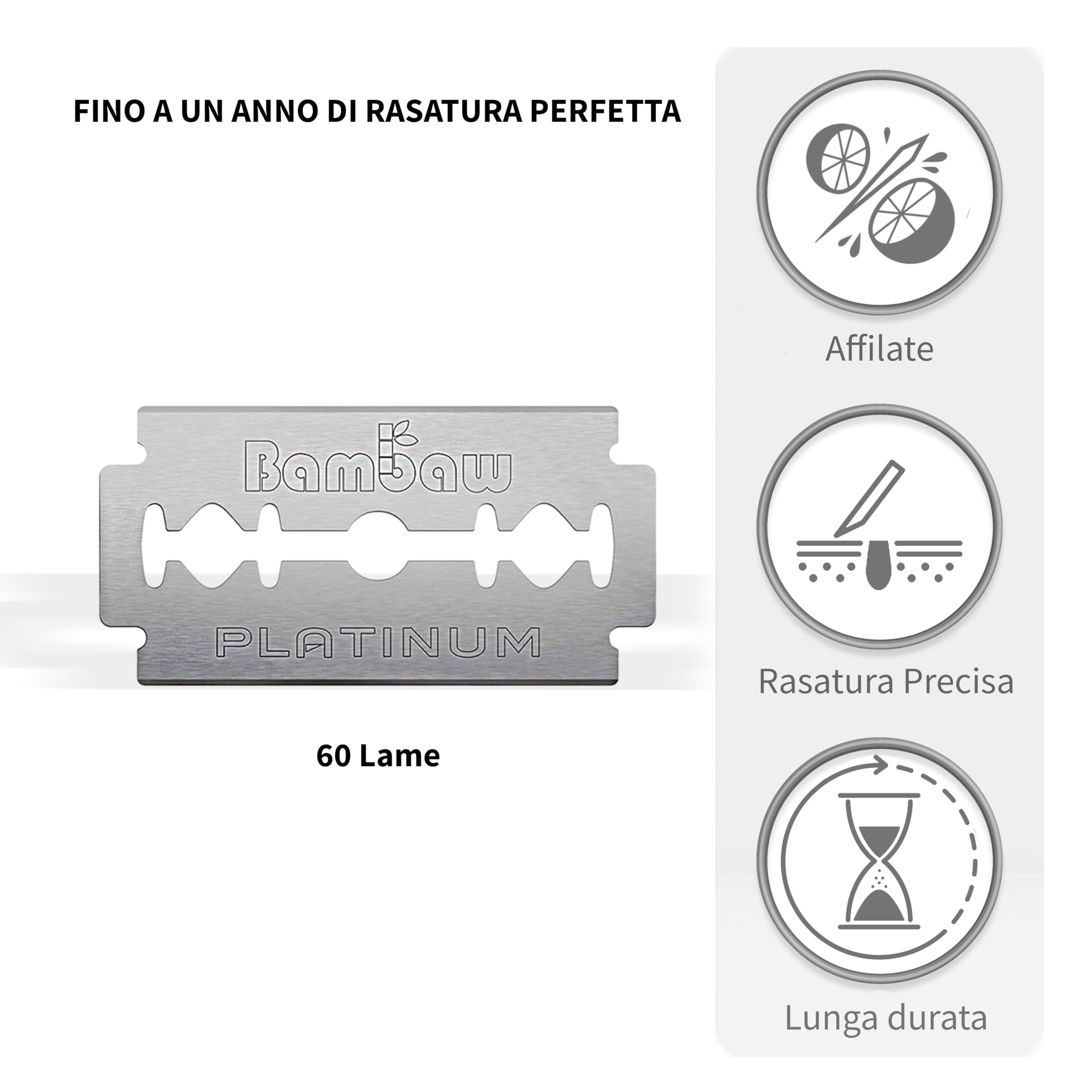 Bambaw - Lamette da Barba per Rasoio di Sicurezza, Lamette a Doppio Filo in Acciaio Inossidabile (60 Blades)