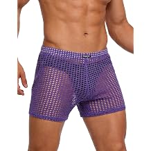 SUMABA Mens See Through Shorts Fishnet Sexy Mesh Boxer Shorts Hollow Lounge Loose Underwear