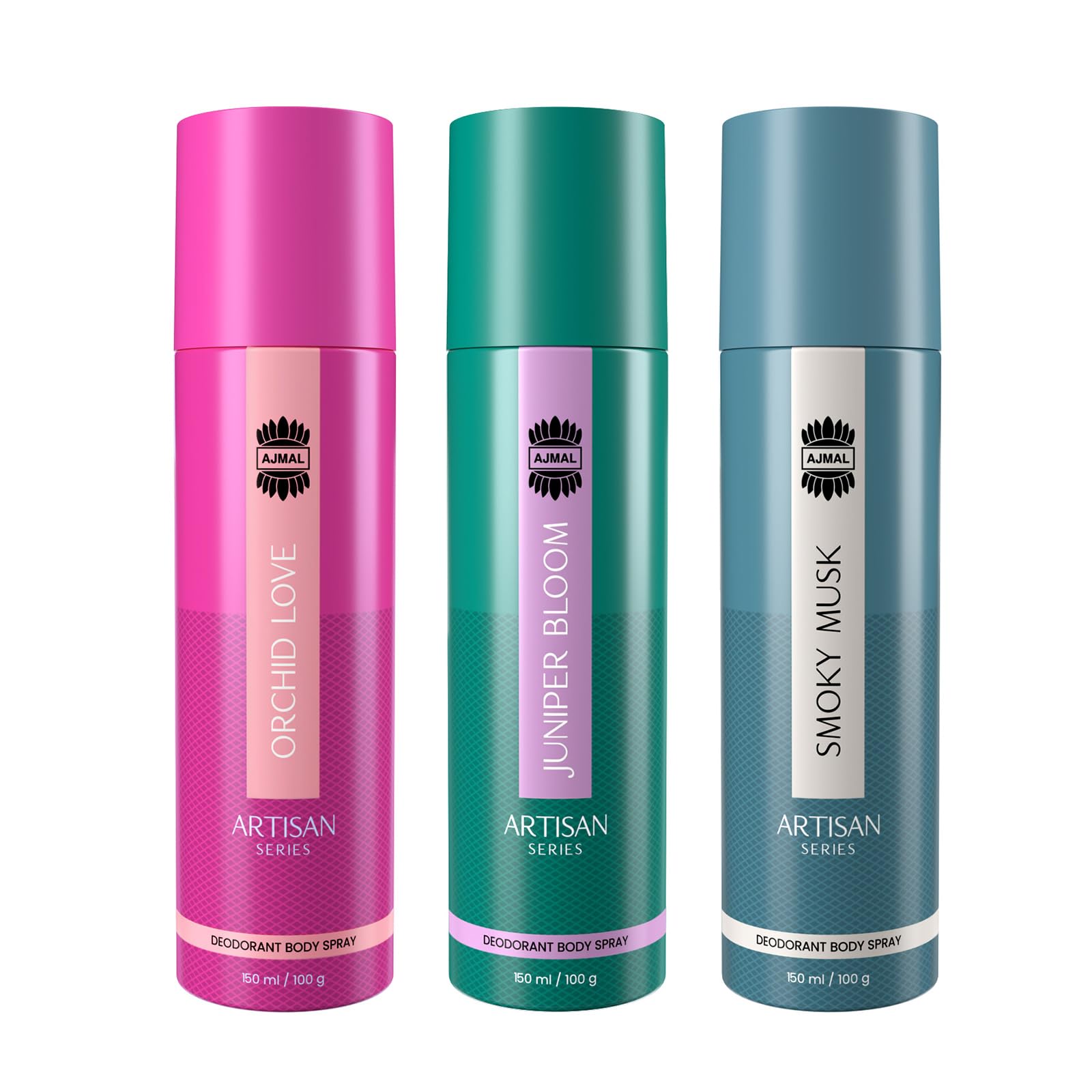 Ajmal Artisan Orchid Love, Artisan Juniper Bloom, and Artisan Smoky Musk Deodorant Perfume 150ML Each - Unisex Pack of 3-picture-39