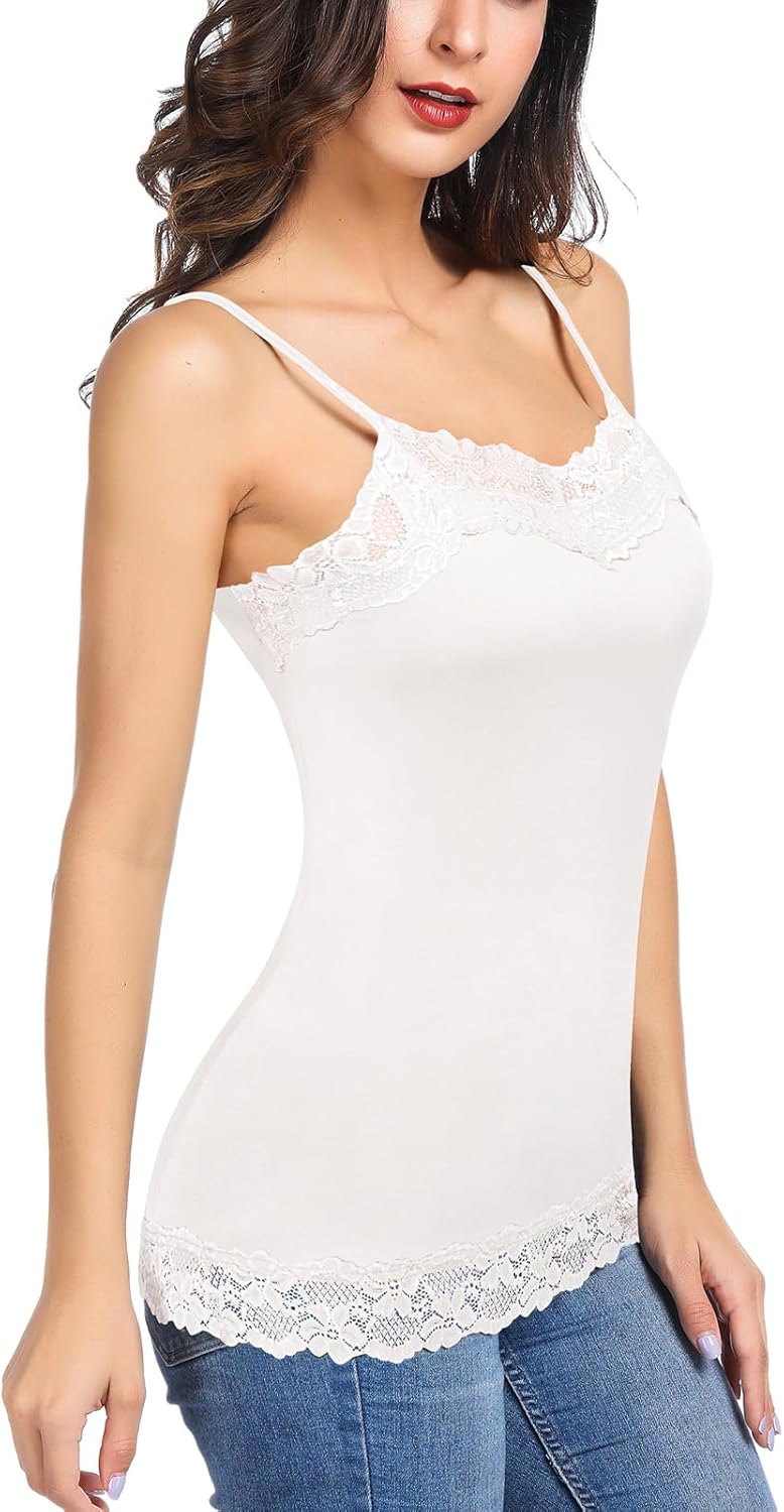 Kate Kasin Women's Adjustable Spaghetti Strap Lace Trim Cami Tunic Tank Top - Image 3