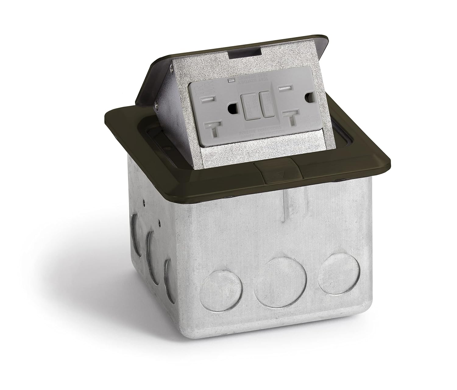 Lew Electric PUFP-SQ Square GFCI Floor Pop Up Outlet Box | Tamper Resistant with Two 20A GFCI Receptacles Made by an American Based Company - (Brass)