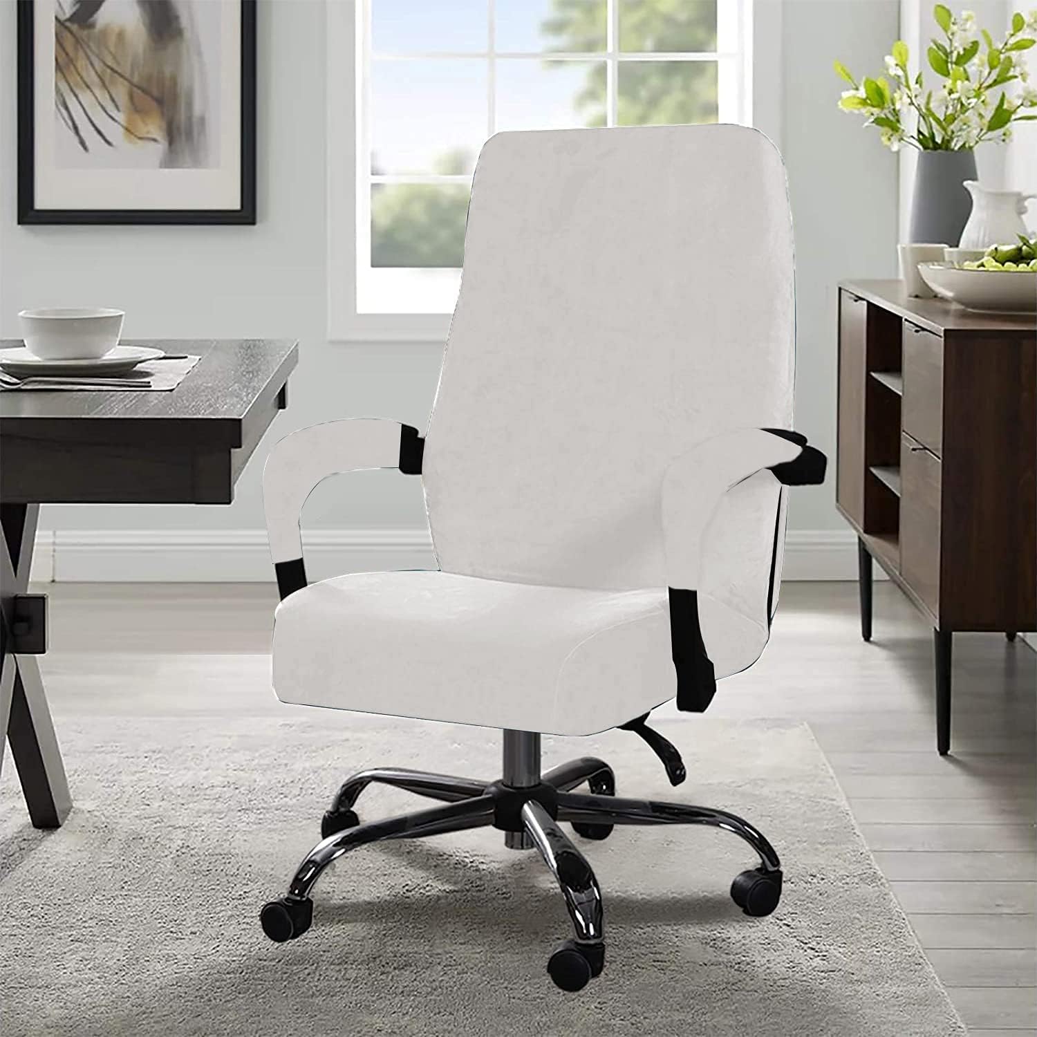 Office Chair Cover Stretchable Velvet Removable Washable Computer Chair Slipcovers Universal Elastic Chair Covers Modern Simplism Style High Back Chair Covers Rotating Chair Slipcover (White, Small)