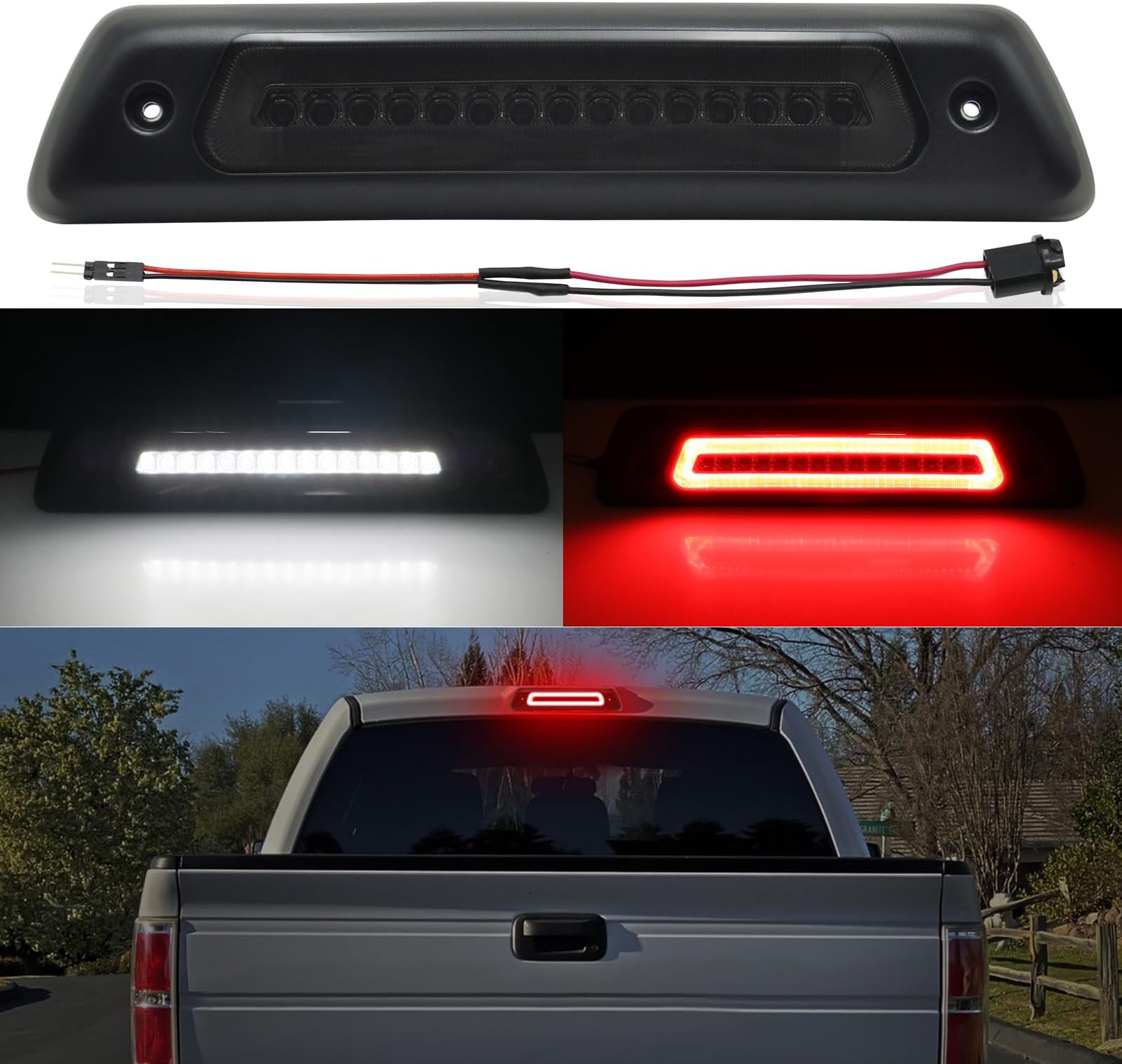 3rd Third Brake Lights LED Compatible with F150 2009 2010 2011 2012 2013 2014,Cab Roof Cargo Light Rear Center High Mount Stop Lamp Assembly(Fit for Rapt0r Smoked Lens)