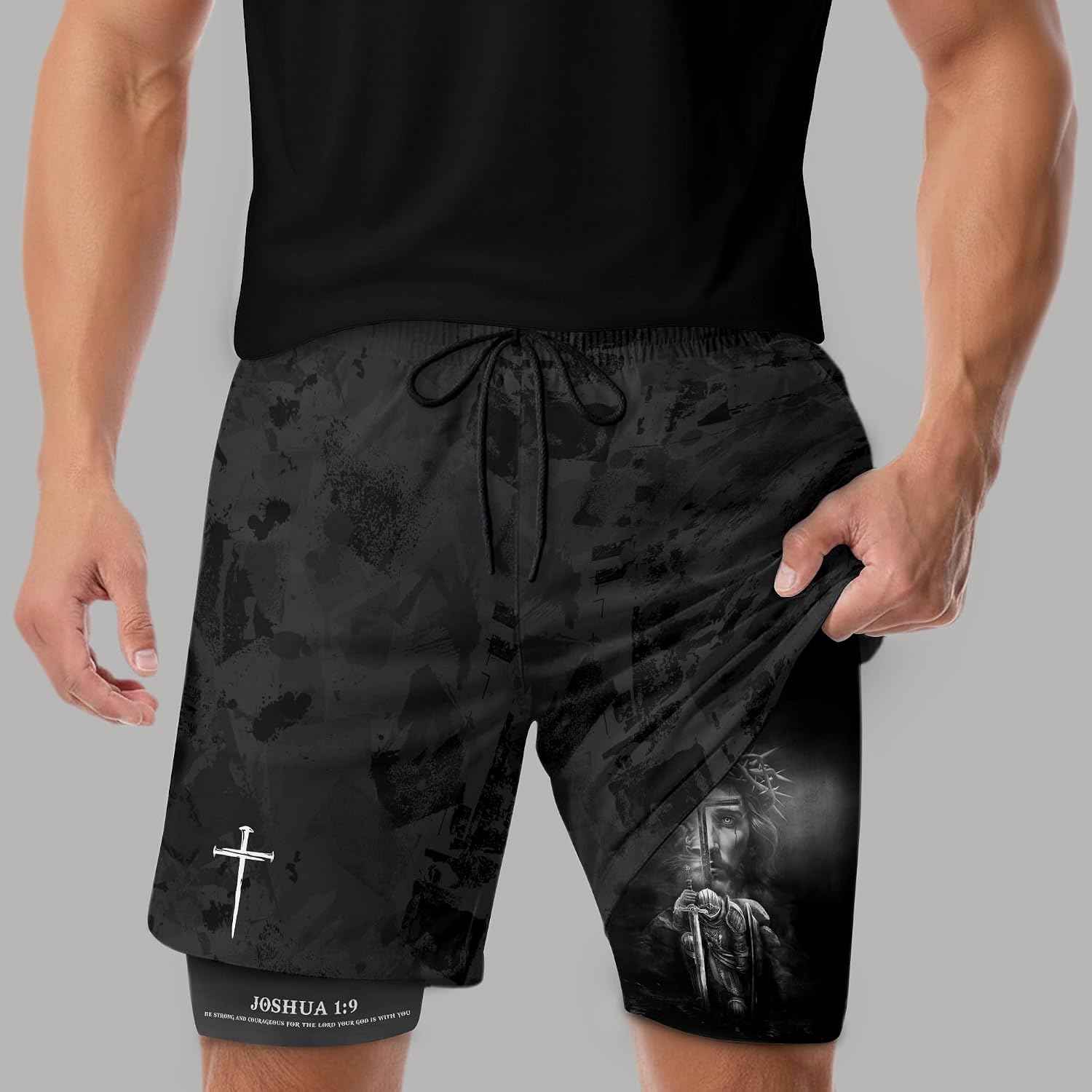 Joshua 1:9 Christian Shorts for Men, Mens Gym Clothes, Mens Shorts with Liner, Work Out Shorts Gym for Men