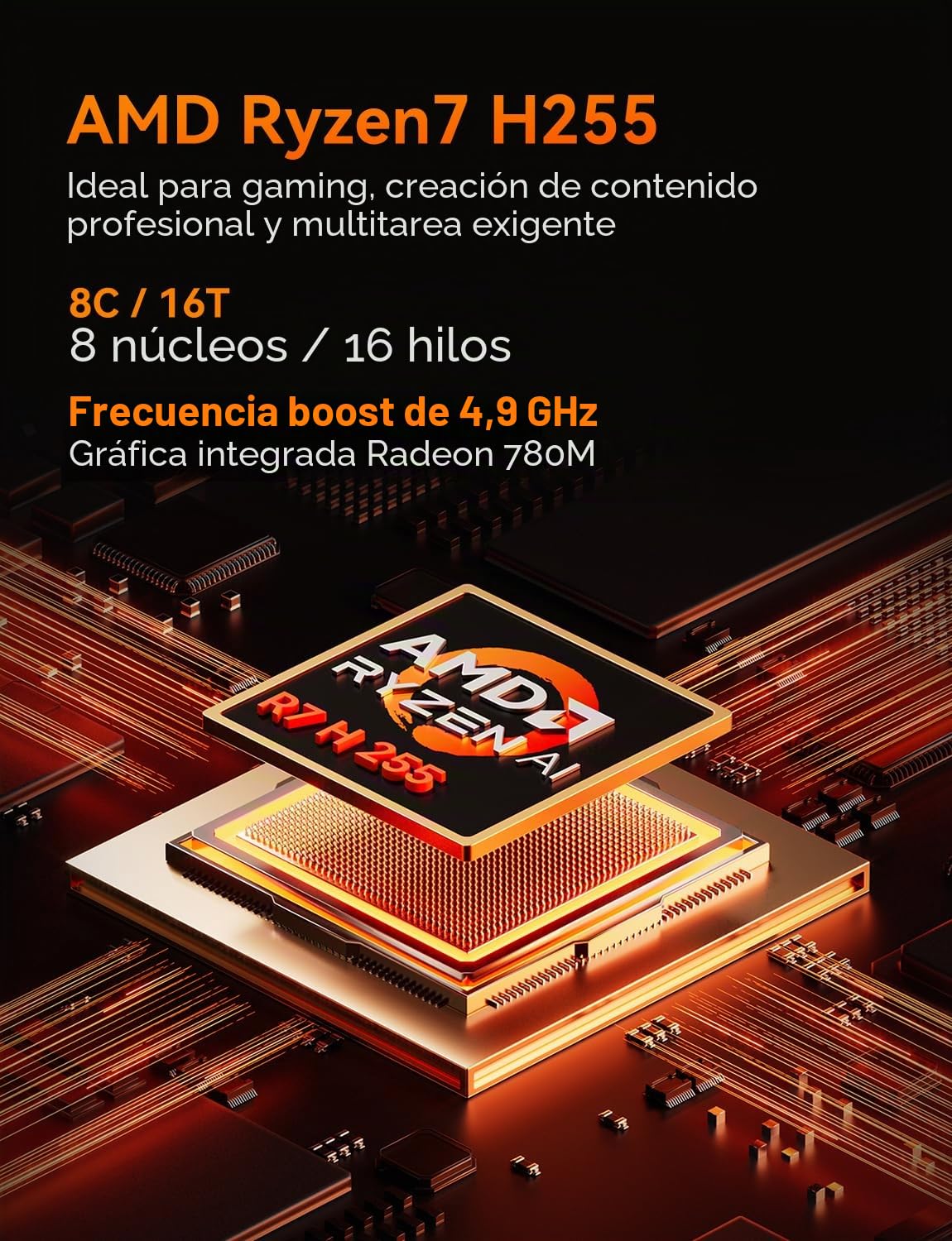 Mini PC AOOSTAR G-FLIP H255, AMD Ryzen 7 H255 (8 núcleos/16 hilos, hasta 4,7 GHz), mini PC para juegos con 24 GB de RAM DDR5, SSD PCIe 4.0 de 1 TB, mini ordenador de sobremesa con WiFi 6 y doble LAN d