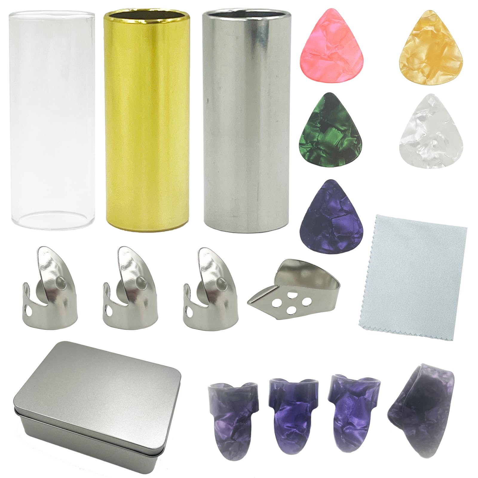 DUGYIRS Set Chitarra Slide E Plettri - 3 Slide (metallo/vetro), 8 Plettri Dita, 5 Plettri Chitarra, Per Musicisti - Foto 6