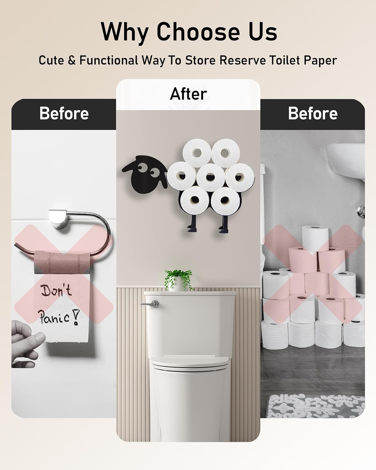 Sheep Toilet Paper Holder for Extra 8 Rolls, Wall Mounted Decorative Toilet Paper Storage, Farmhouse Bathroom Unique Decor Freestanding Accessories Storage Cabinet