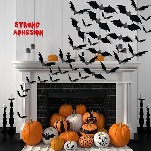 Miniatura 3 de 90 piezas de decoraciones de Halloween, murciélagos de PVC 3D, calcomanías de miedo, suministros de fiesta de Halloween, baño, interior, exterior,