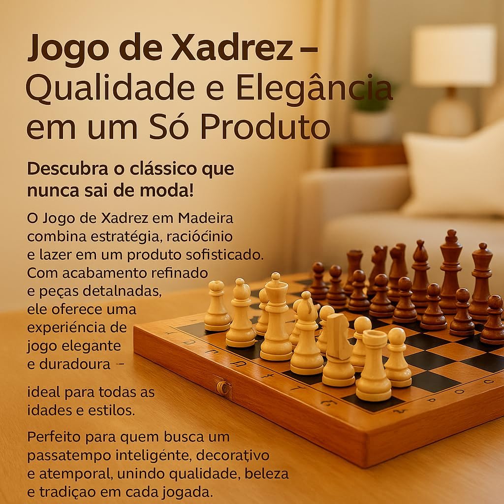 Jogo De Xadrez Tabuleiro Dobrável Estojo Clássico Profissional Luxo Peças Resina de Alto Impacto Recreação Estratégia 29x29cm