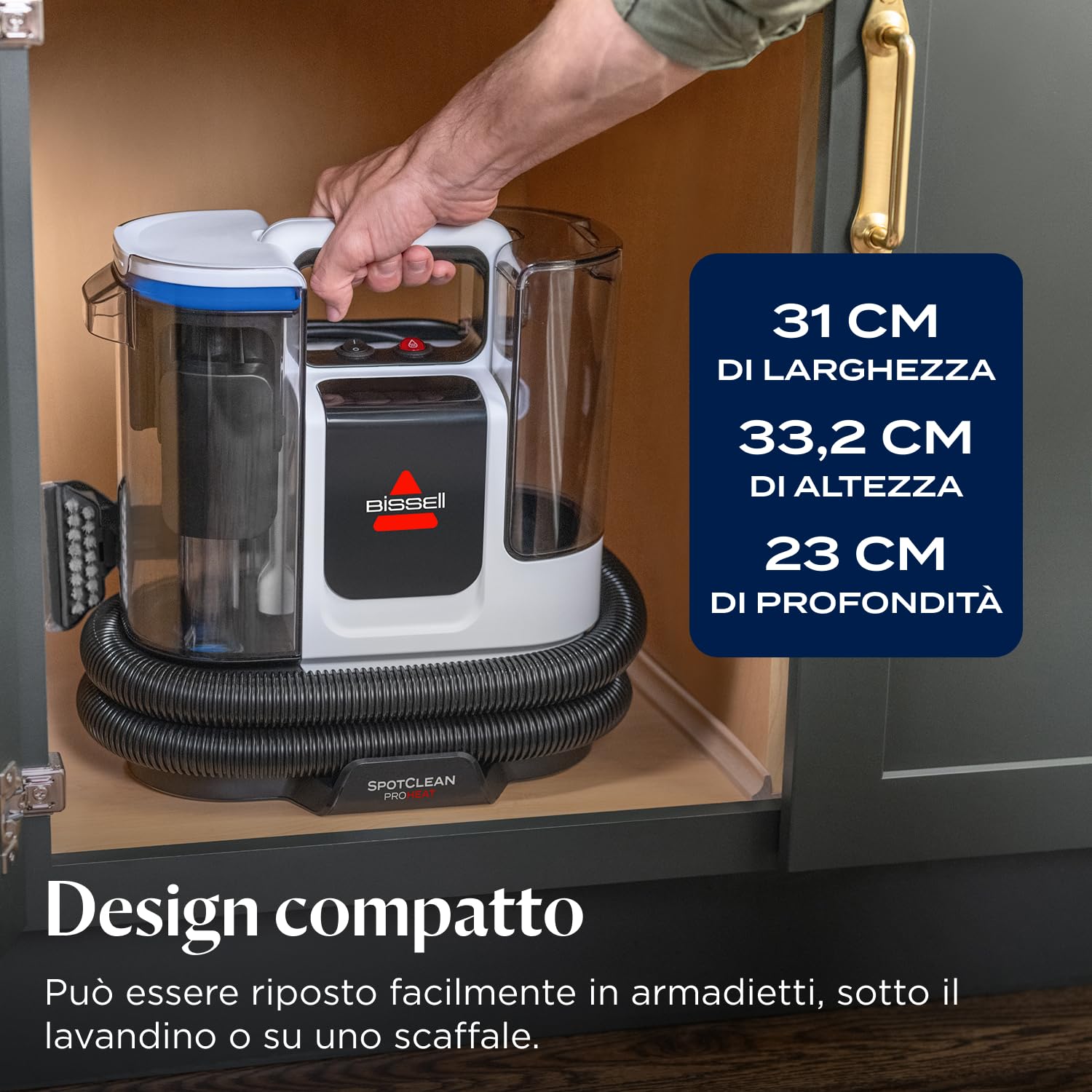BISSELL SpotClean ProHeat Advanced, Lavatappeti, Pulitore per tappeti e tappezzeria, Lava tappezzeria, Motore 1125W, Pulizia tripla macchie ostinate, Compatto multi-superficie, Filaire, 3924N