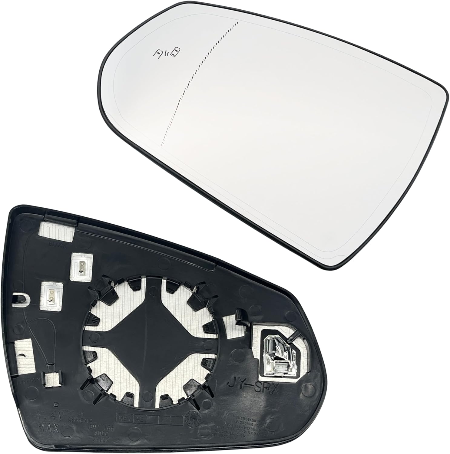 Left Driver Side Mirror Glass Heated With Blind Spot Without Auto Dimming Compatible with for 2010 2011 2012 2013 2014 2015 2016 CADILLAC SRX (Driver Blind Spot No-Anti-glare)