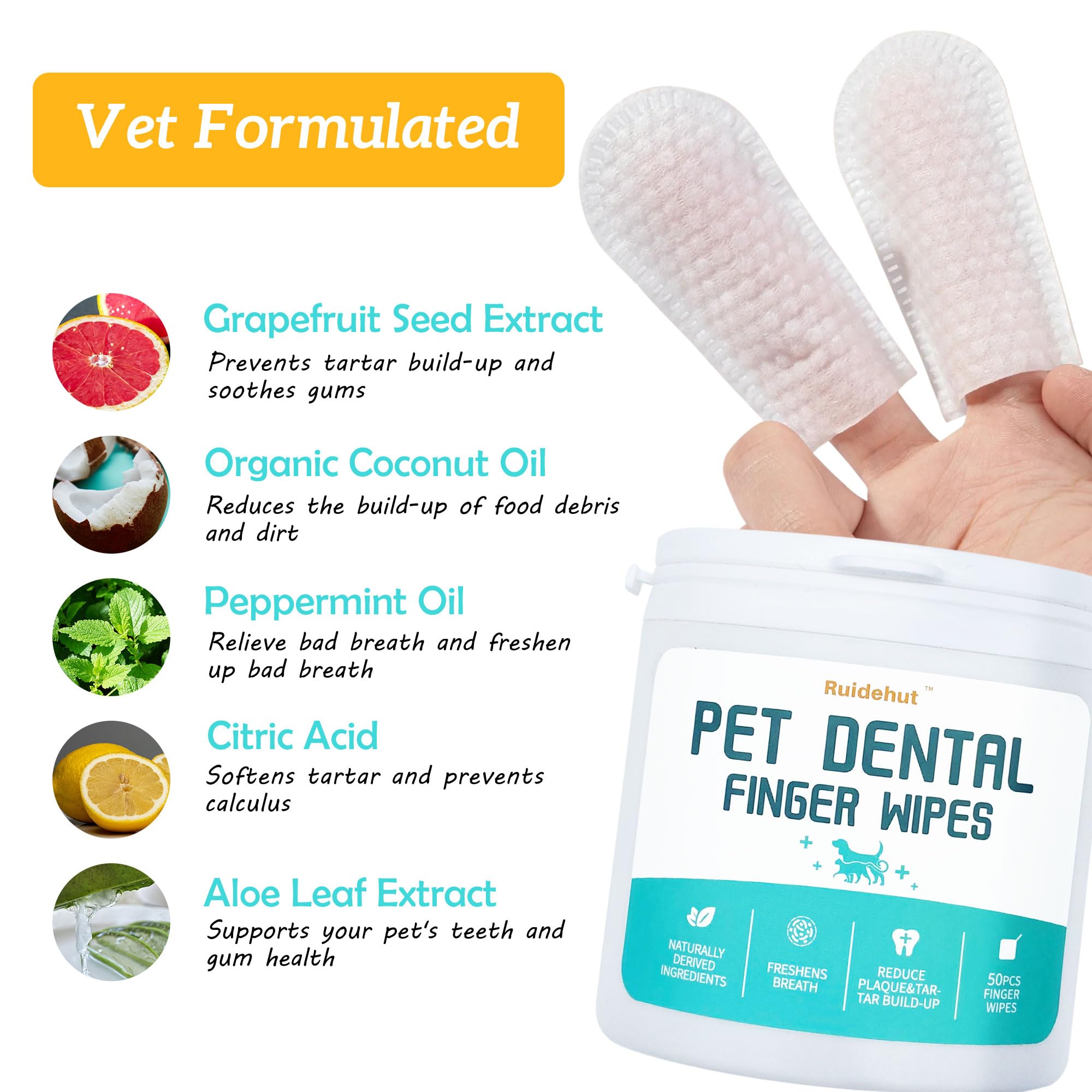 Pet Dental Finger Wipes, Dog & Cat Teeth Cleaning, Plaque Control & Breath Freshening, Regular Size, Suitable for Pet Toothbrushes (50 Count) - image 3