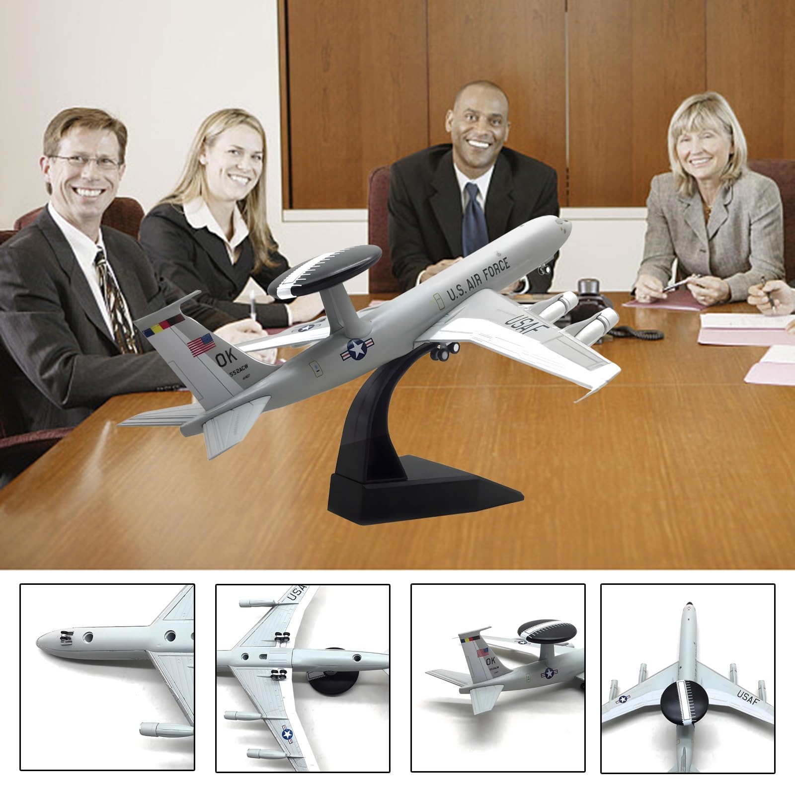 Modello aereo militare E-3 in lega pressofusa in scala 1:200 - Espositore da collezione di alta qualità for appassionati aviazione, regalo perfetto for decorazioni casa/ufficio