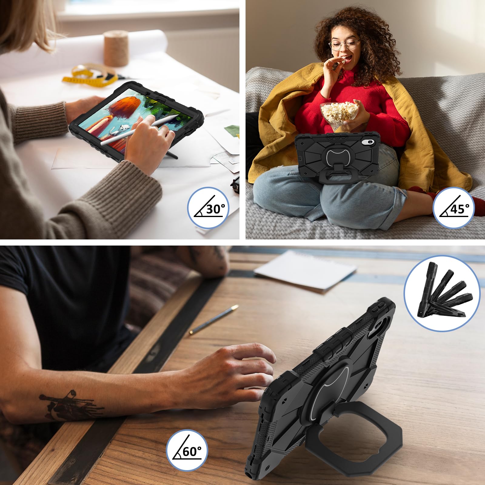 Kompatybilne z Motorola Moto Pad 60 Neo/Moto Pad 11 2026 etui z podpórką, odporne na wstrząsy etui, wytrzymałe etui, odporne na upadki, tablet PC, osłona ochronna na ramię (czarne)
