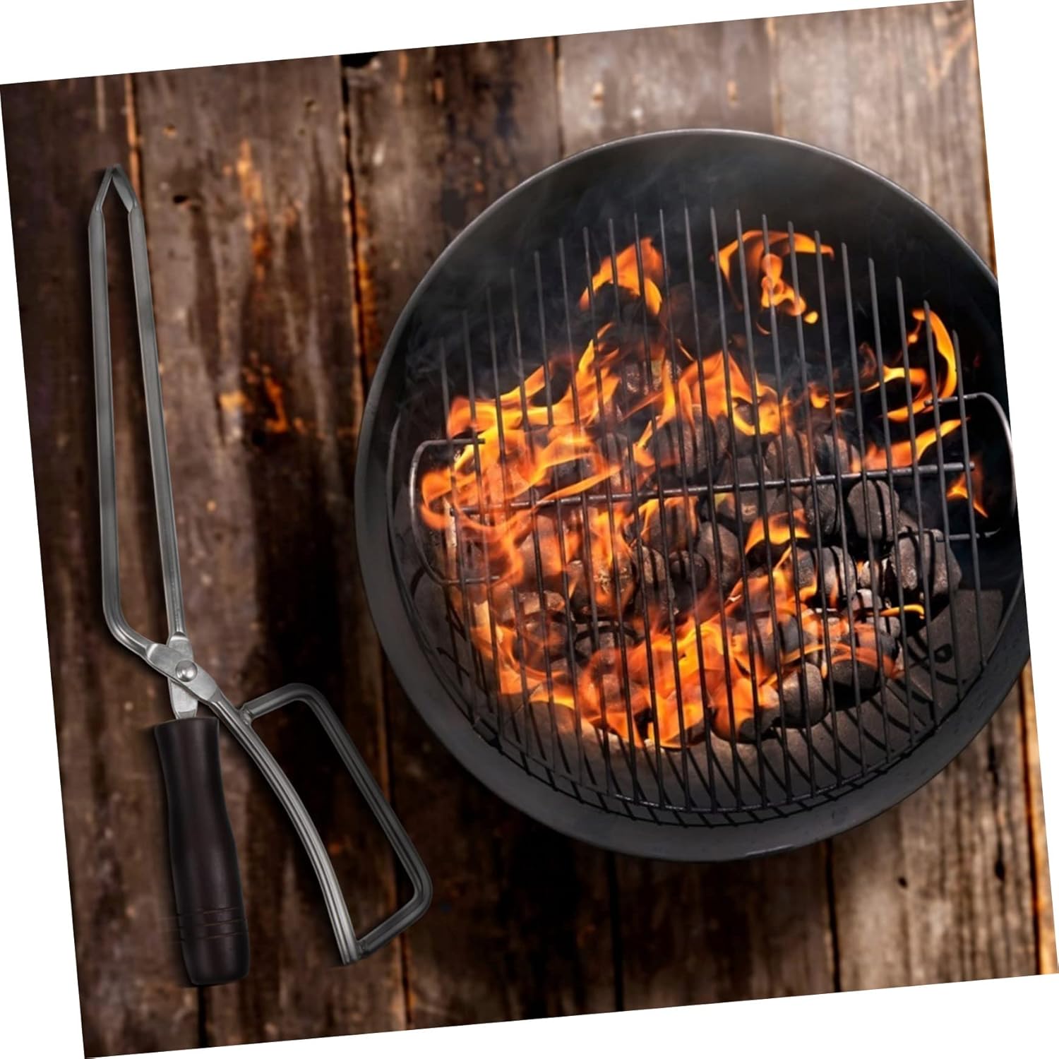 Kisangel 1PC Extra Long Charcoal Tong with Solid Beech Handle Bbq for Safe Grilling Outdoor Picnics and Home Cooking Events