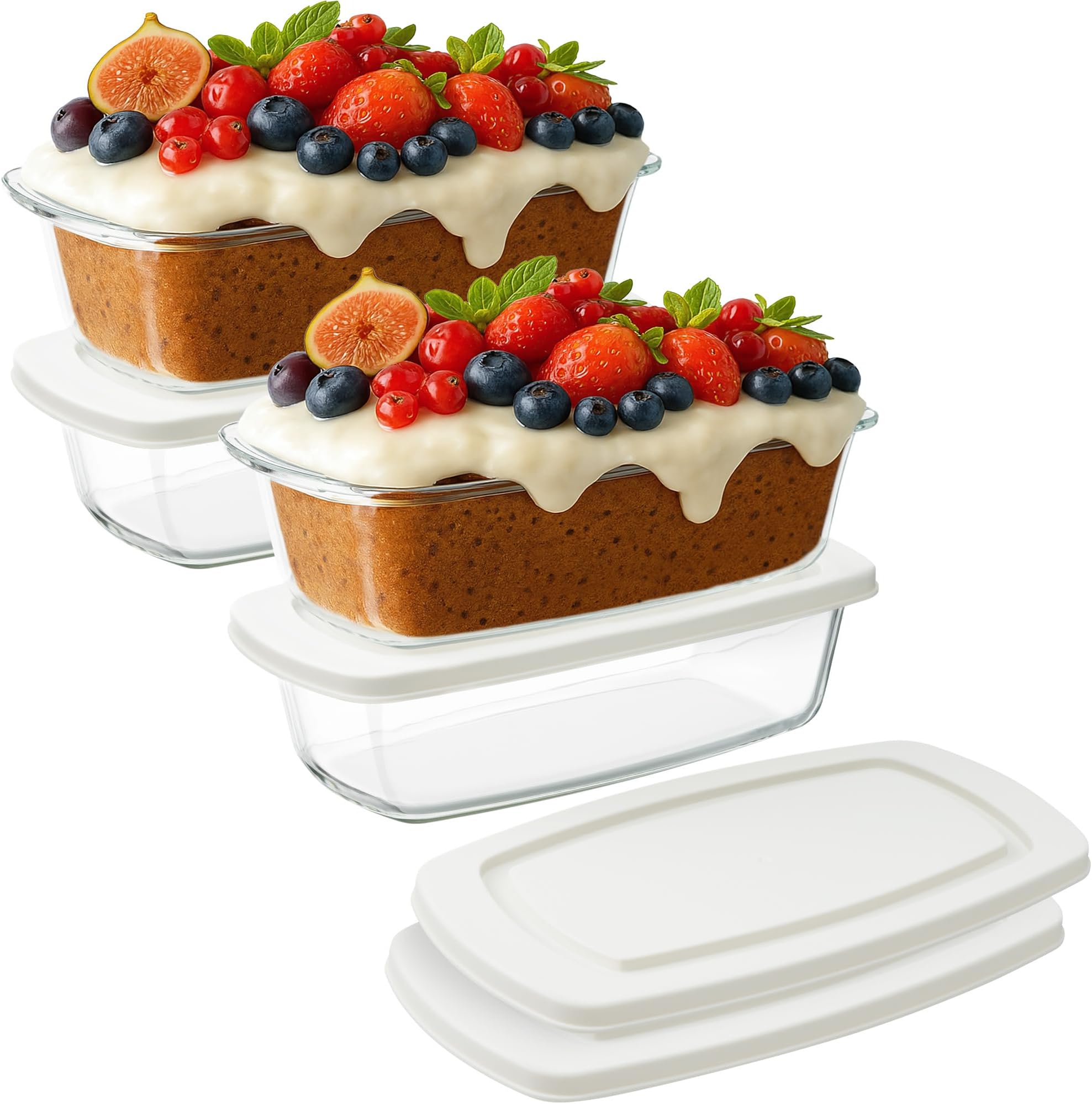 Navaris Glass Loaf Pan with Lid - Borosilicate Glass Baking Dish - Glass Food Meal Prep Containers with Lids - Baking Tray & Storage for Oven & Microwave - 1.8L (60.8oz) Set of 4