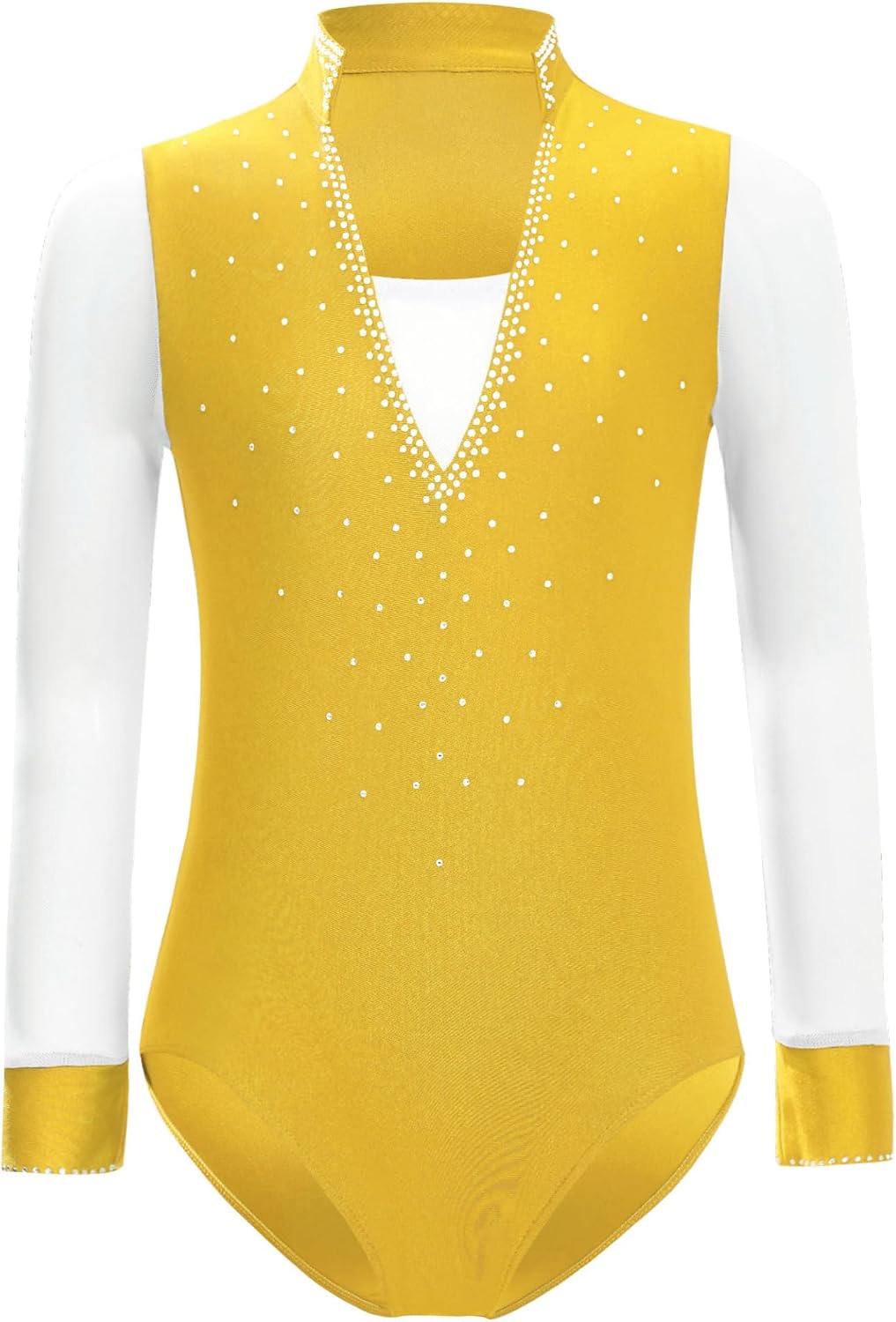Linjinx Kids Boys Sparkly Rhinestone Long Sleeve Figure Skating Ballerina Gymnastics Leotard Performance Dancewear