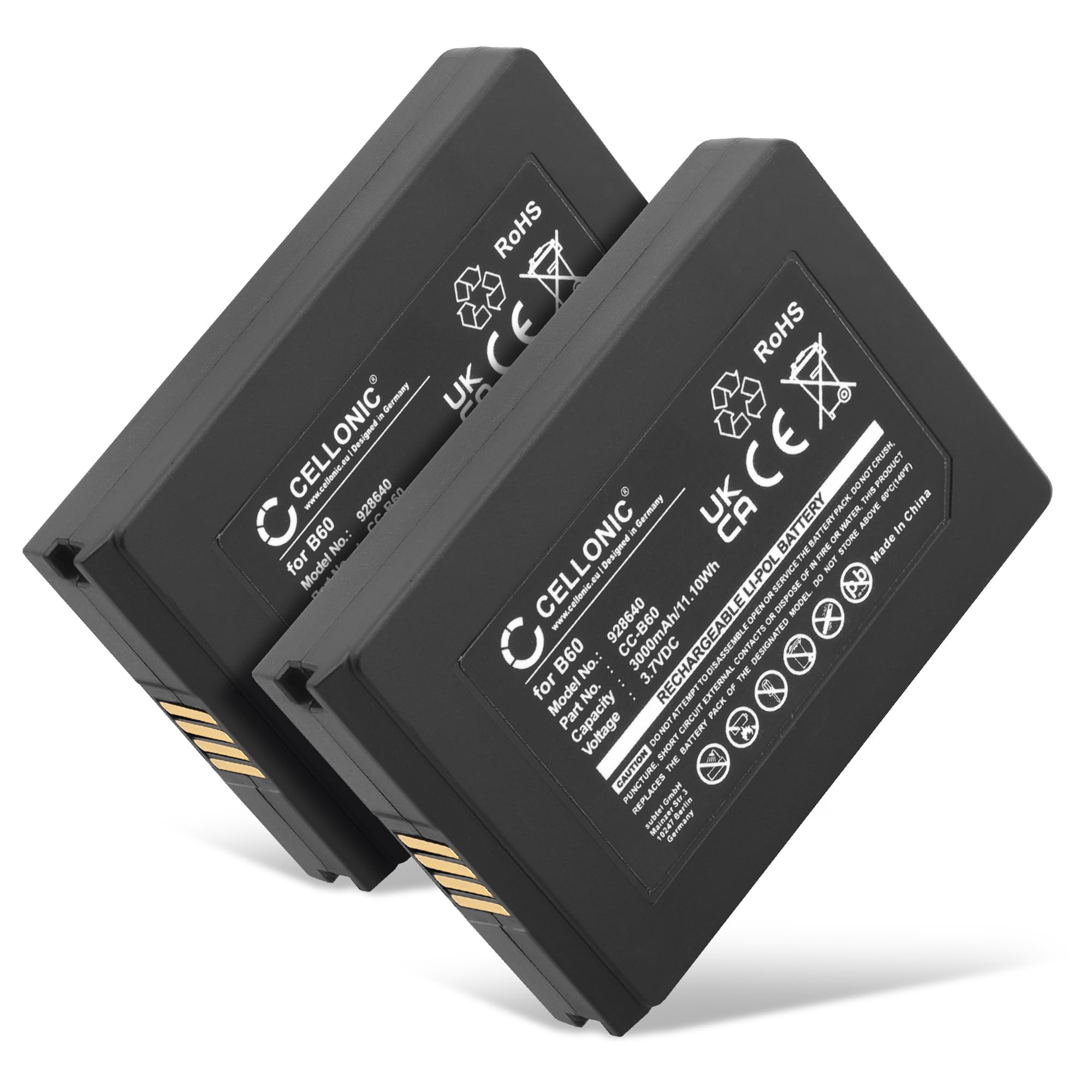 CELLONIC 2X Akku kompatibel mit Vectron MobilePro 3, B60 | 2x, (3000mAh-3.7V-Lithium-Polymer), Zahlungsterminal / POS Akku
