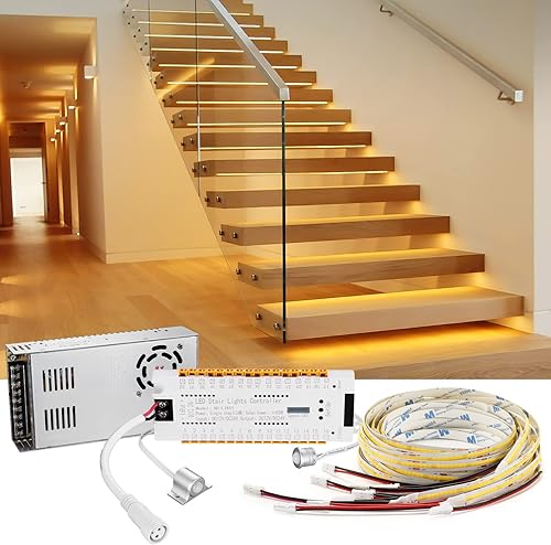 Kit de iluminación LED inteligente con sensor de movimiento, tira de luz LED cortable de 40 pulgadas (39.4 in) de largo para luces LED de escalera