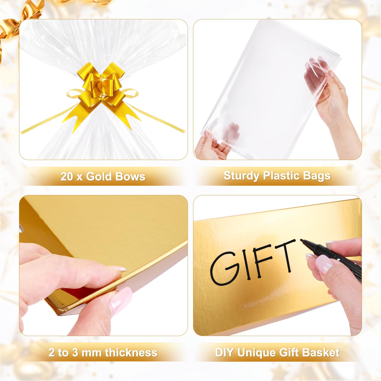 Confezione da 20 cesti regalo vuoti, 25,4 x 20,3 cm, colore: oro