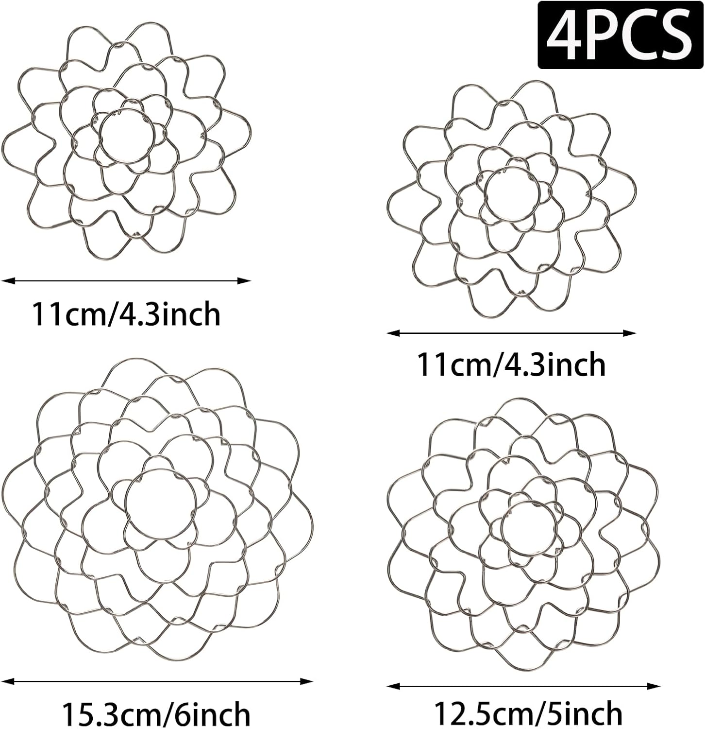 Mormchlots 4Pcs Silver Metal Flower Arrangement Holder, Vase Buddy (Mixed)
