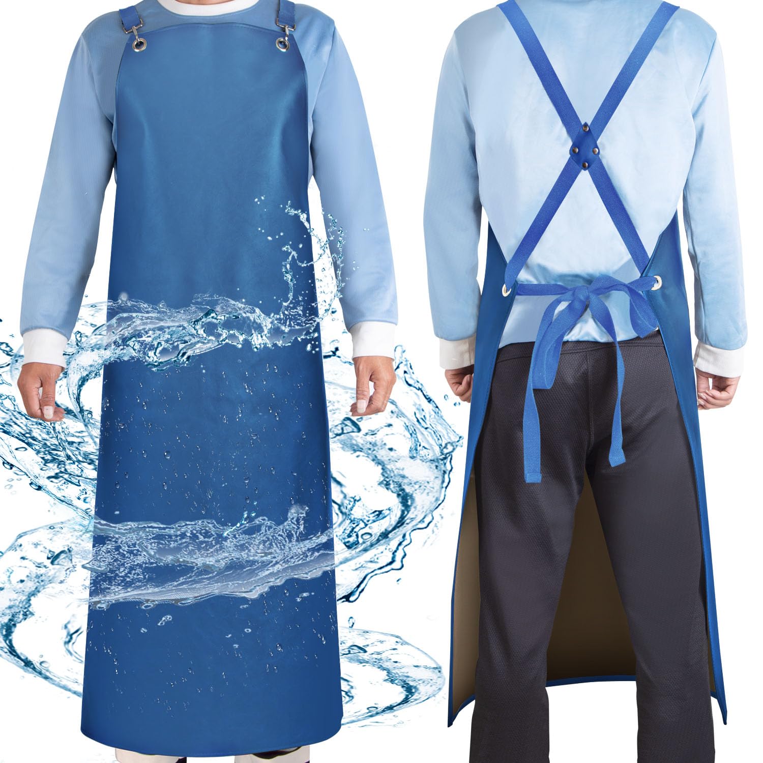SHEOMERN Heavy Duty Vinyl Industrial Anti-Tear Apron, 43" x 26" Waterproof, Chemical Resistant, Blue, Unisex-Adults