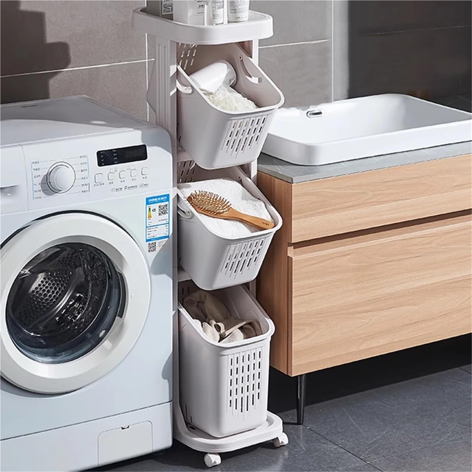 Cesto Portabiancheria Con Ruote Cesto portabiancheria a 4 livelli con ruote(Light Grey)
