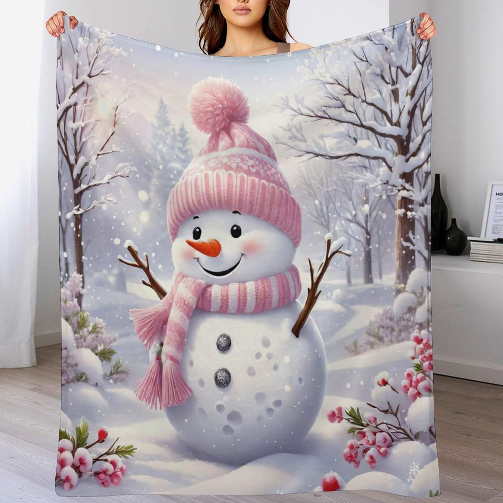 Dcccy Cute Snowman Blanket Soft Flannel Soft Throw Gifts 3D Home Decoration For Bed Couch Sofa Chair Bed Blankets 100×130Cm