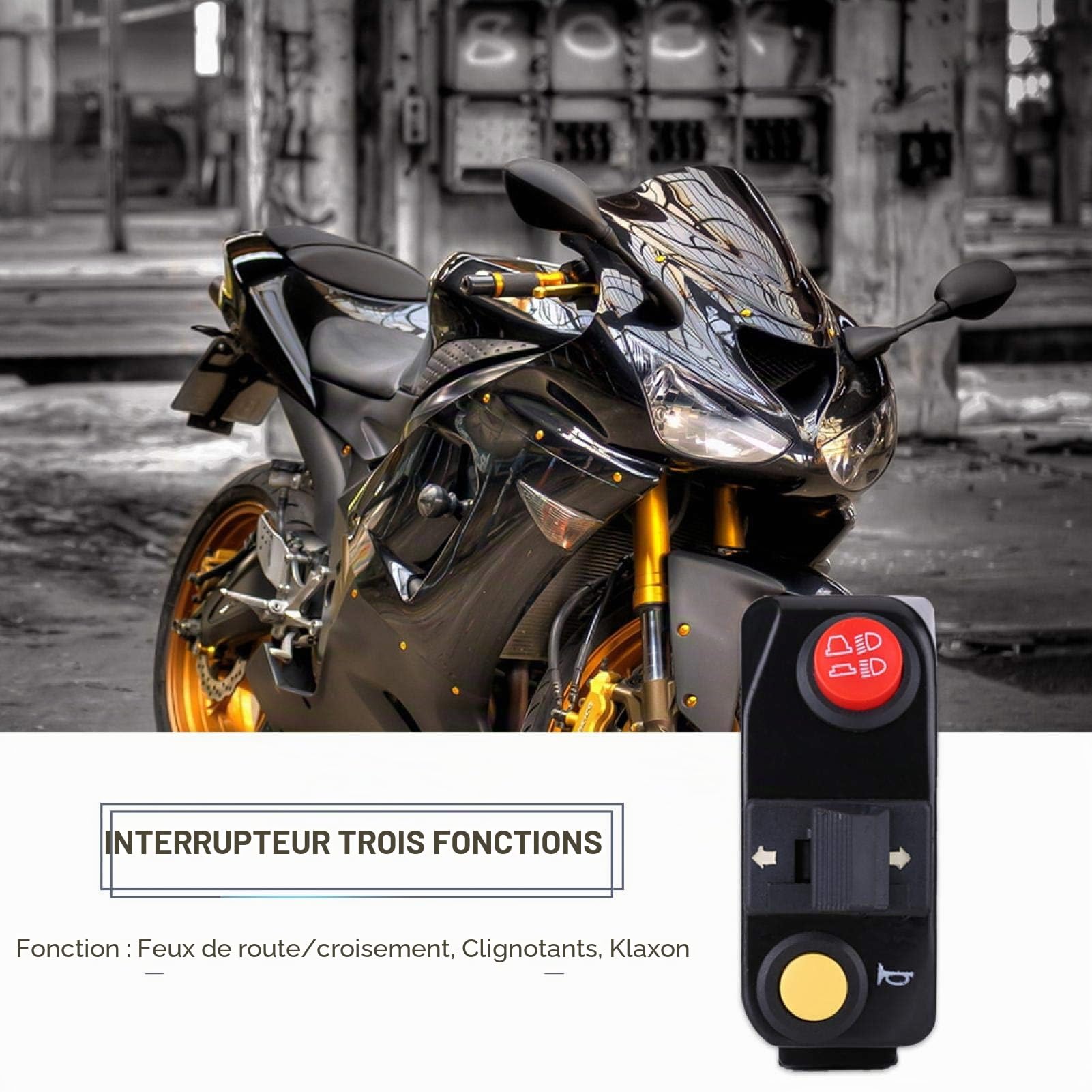 Qiilu 7/8" Interrupteurs de Montage de Guidon de Moto avec Clignotants de Klaxon Contrôle de Feux de Croisement haut(Noir)