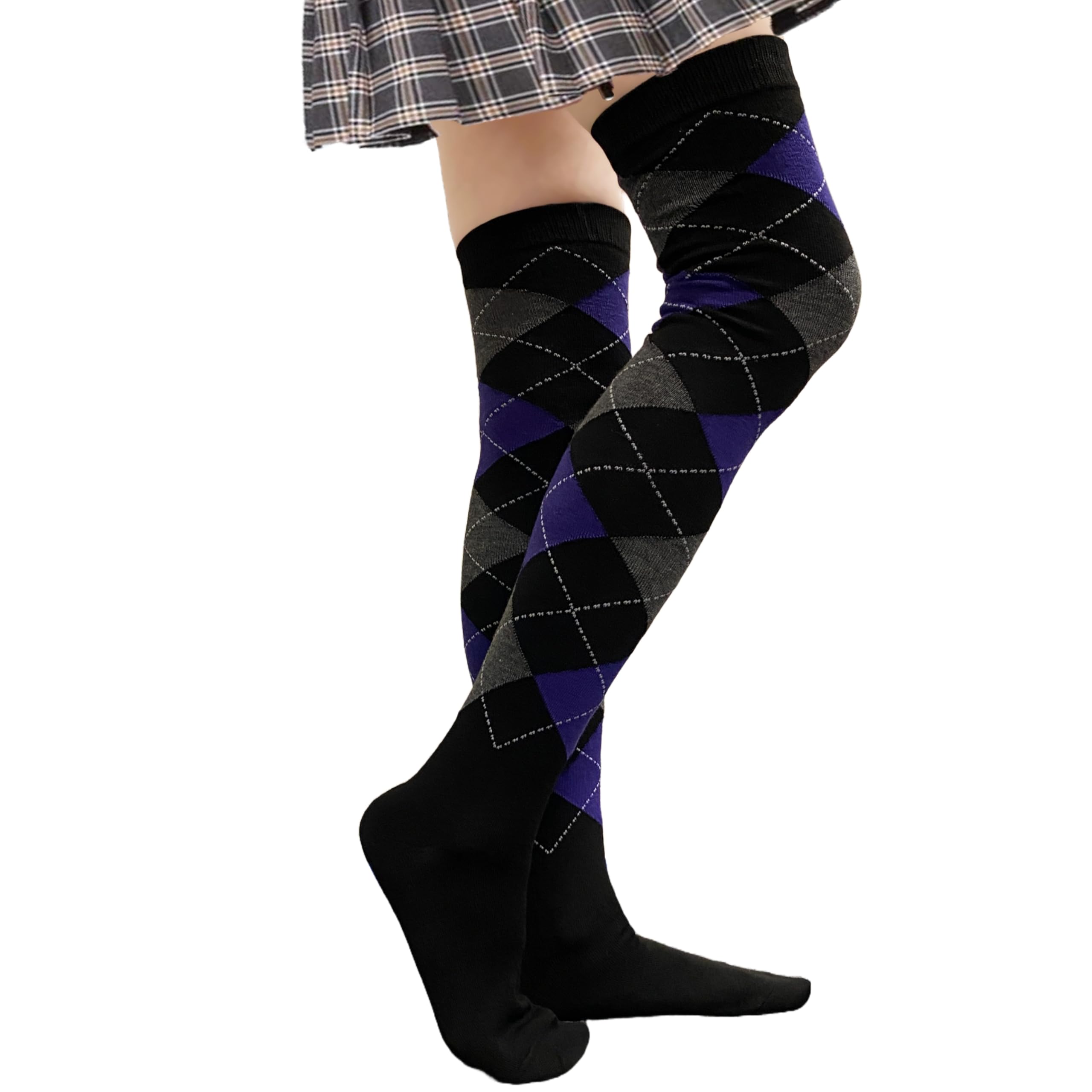 COUVER Women Argyle Thigh High Socks