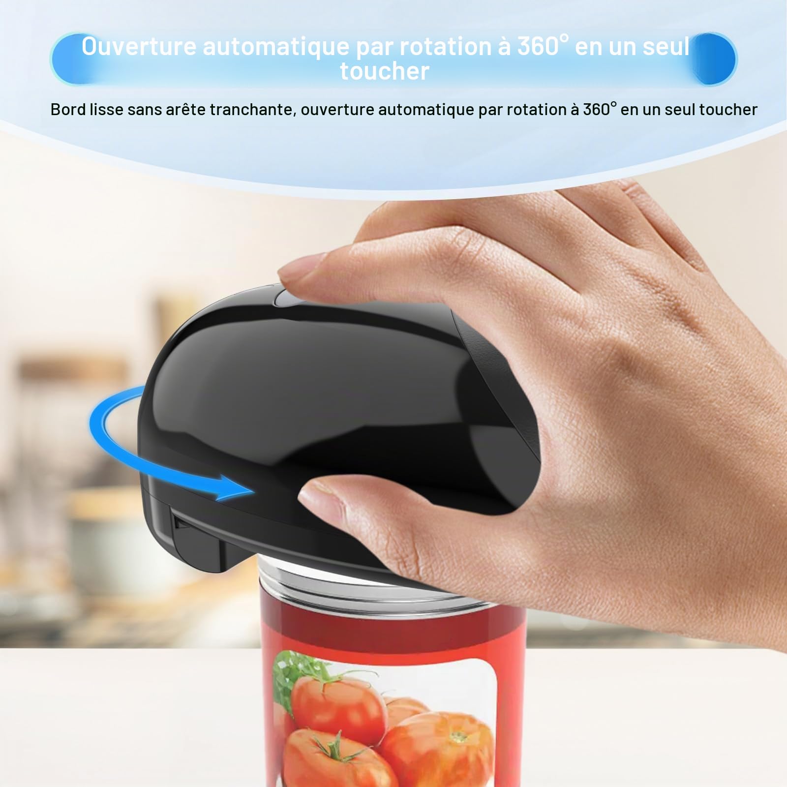 Ouvre-boîte électrique, ouvre-boîte automatique avec commande One Touch, sûr pour toutes les tailles de boîtes, ustensile de cuisine, ouvre-boîte pour personnes âgées, rechargeable et câble USB (A)