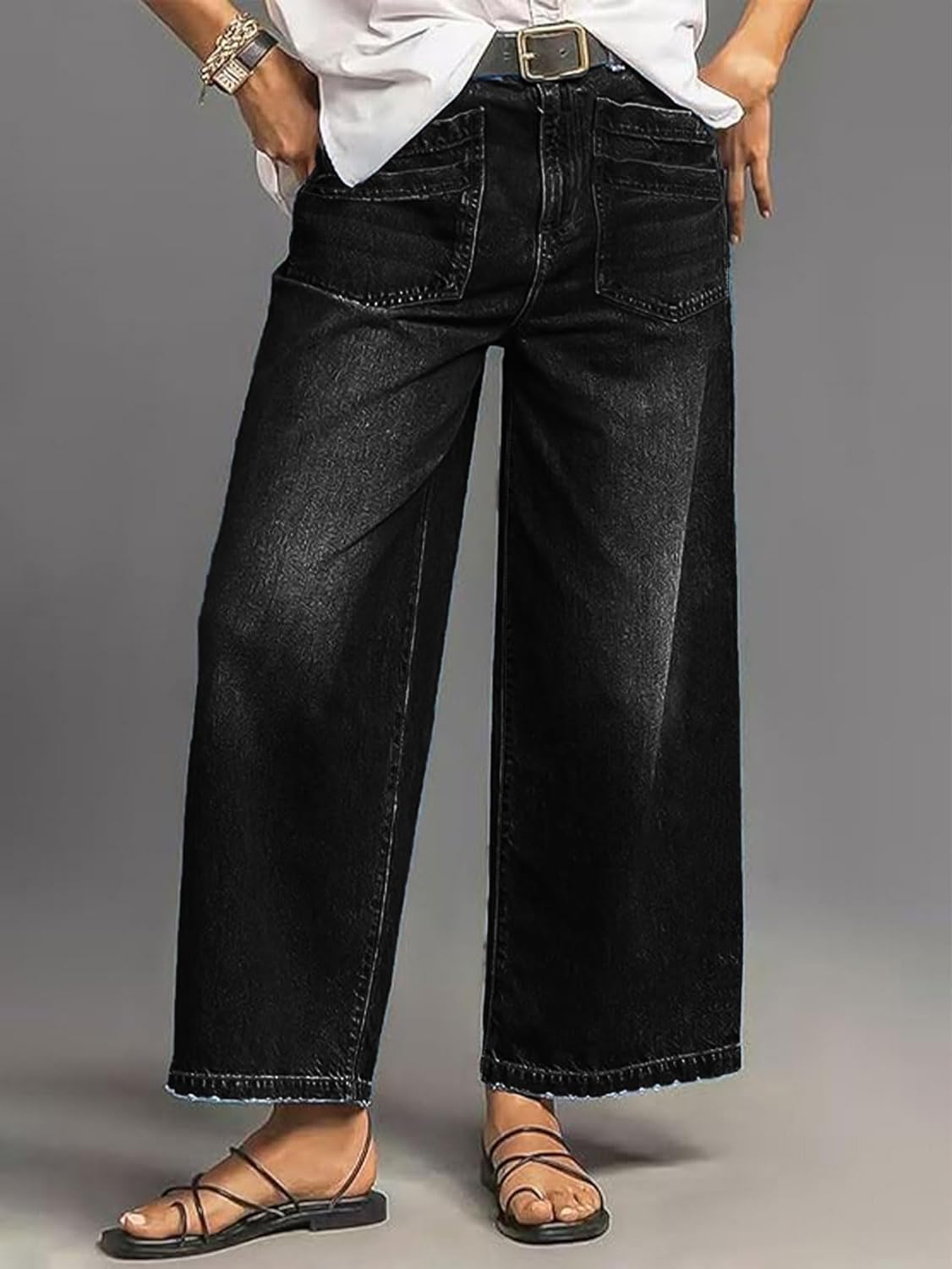 utcoco Women's Vintage High Waisted Wide Leg Jeans Casual Loose Fit Denim Pants with Pockets