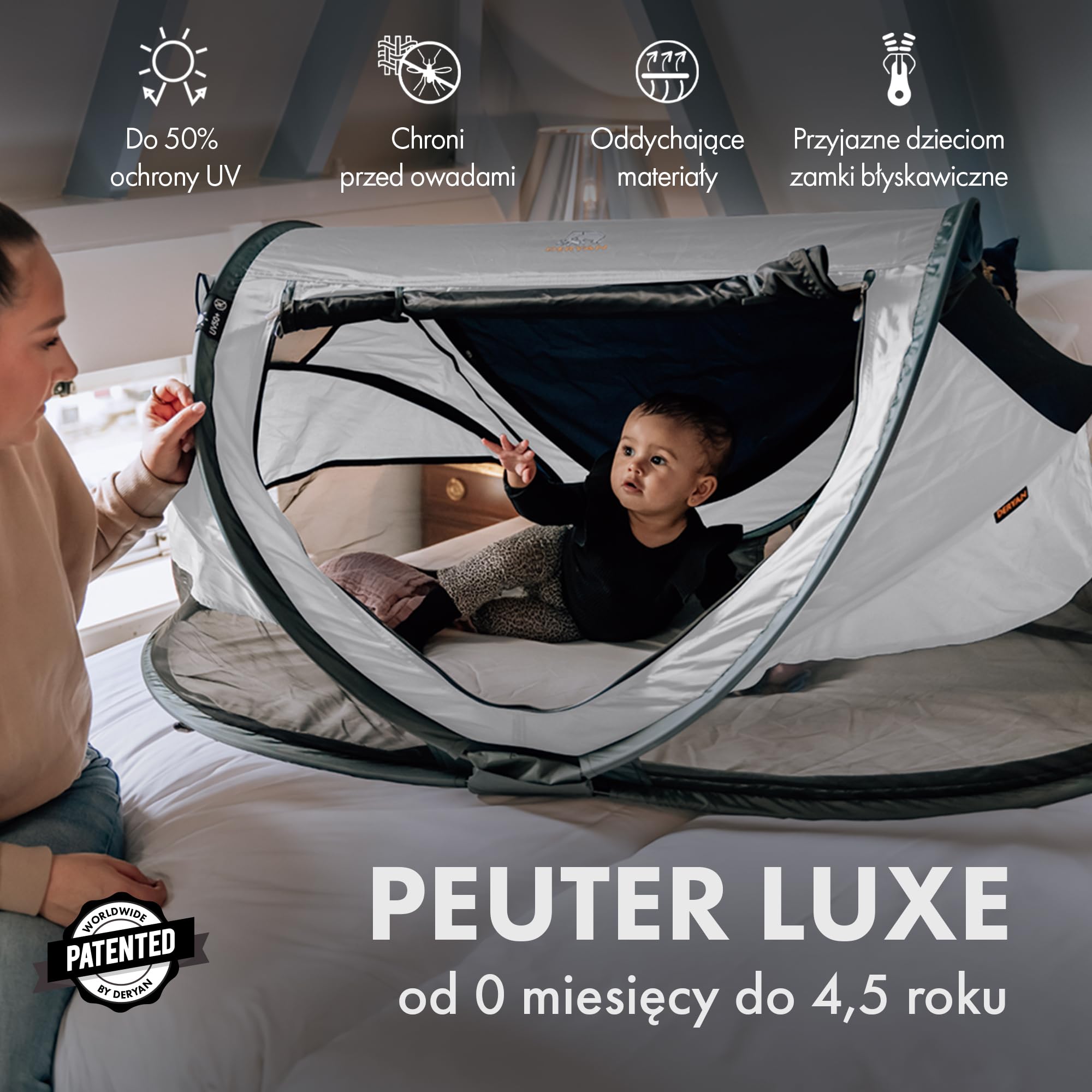 Deryan Łóżeczko podróżne Peuter Luxe srebrny, PL-srebrny