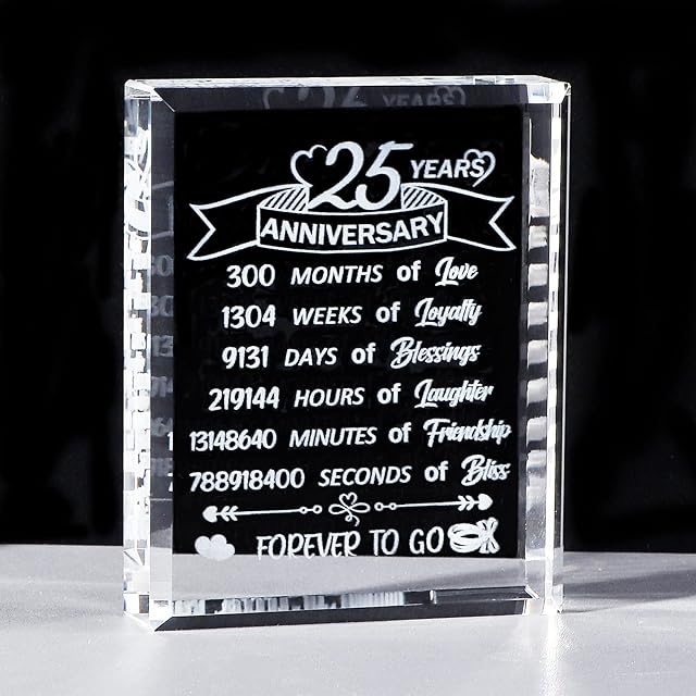 25th Anniversary Unique Gifts for Women 25 Years Silver Wedding Anniversary Romantic Gifts for Wife Husband Crystal Keepsake for Couple