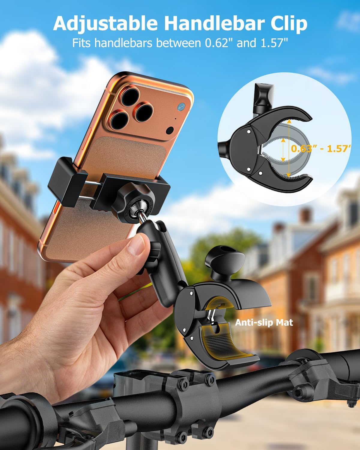 Scooter Phone Holder Metal - [Stable & Won't Fall Off] Ebike Accessories, Electric Scooter Boat Moto Bike Clamp Handlebar Mount with Aluminum Arm for 4-7" Phones, iPhone 17 16 Pro Max, Pixel etc