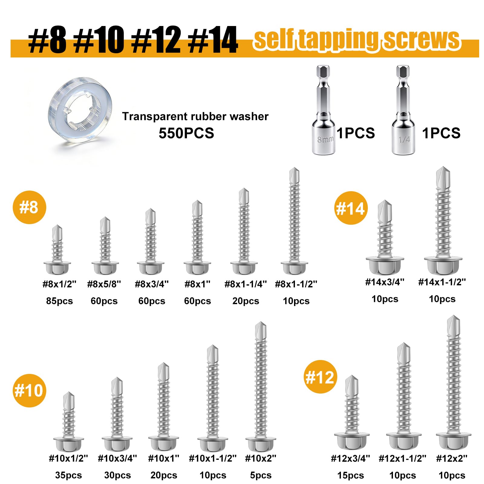 1000 Stainless Steel Self Tapping Screws - #8-#14 -7