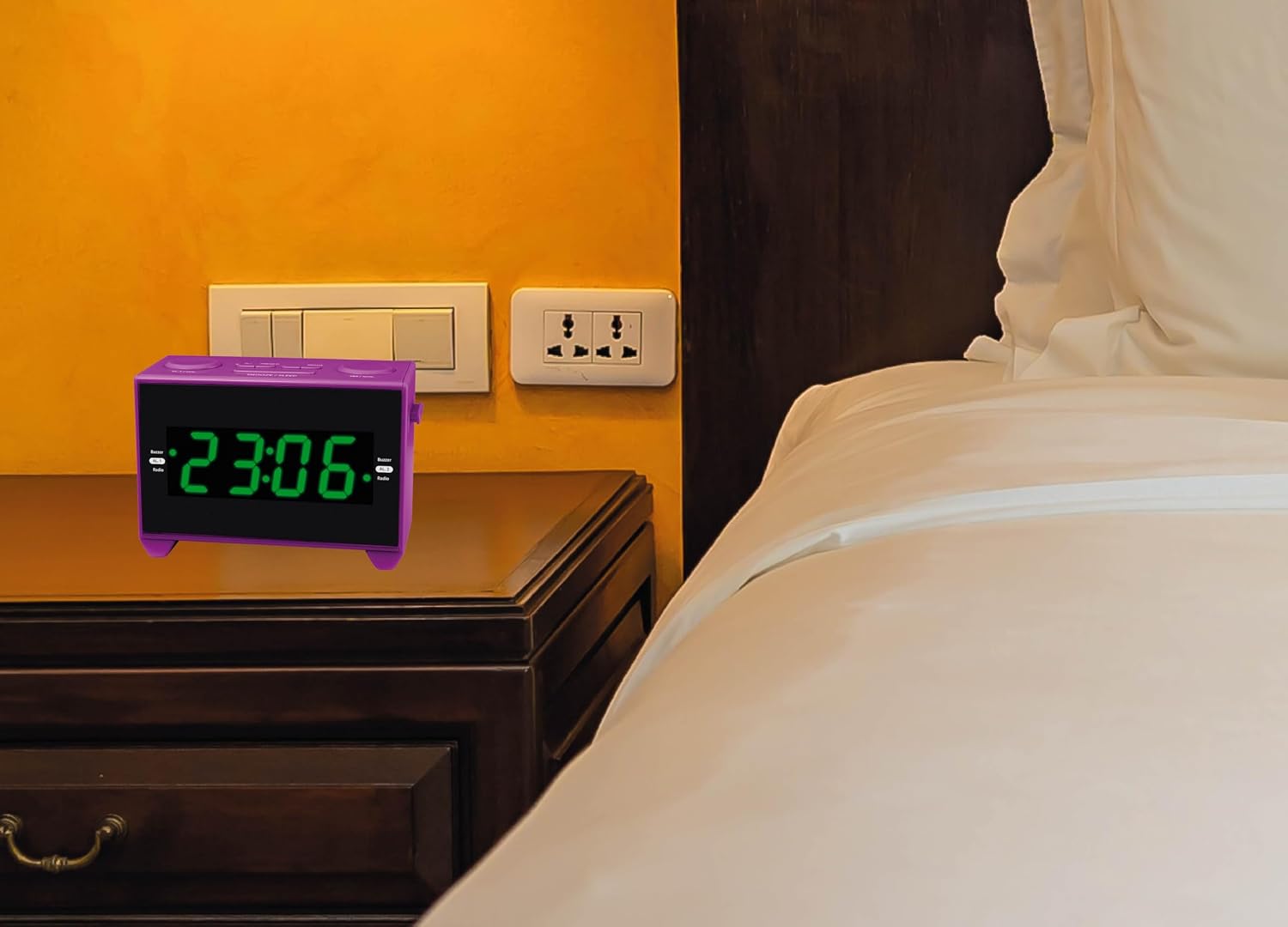 HANNLOMAX HX-132CR Alarm Clock Radio, Night Light, USB-C Charge (Purple) | FM Radio, Dual Alarm, 1.2” Green LED Display, Night Light, USB Port for Charging/MP3 Playback, AC/DC Adapter included